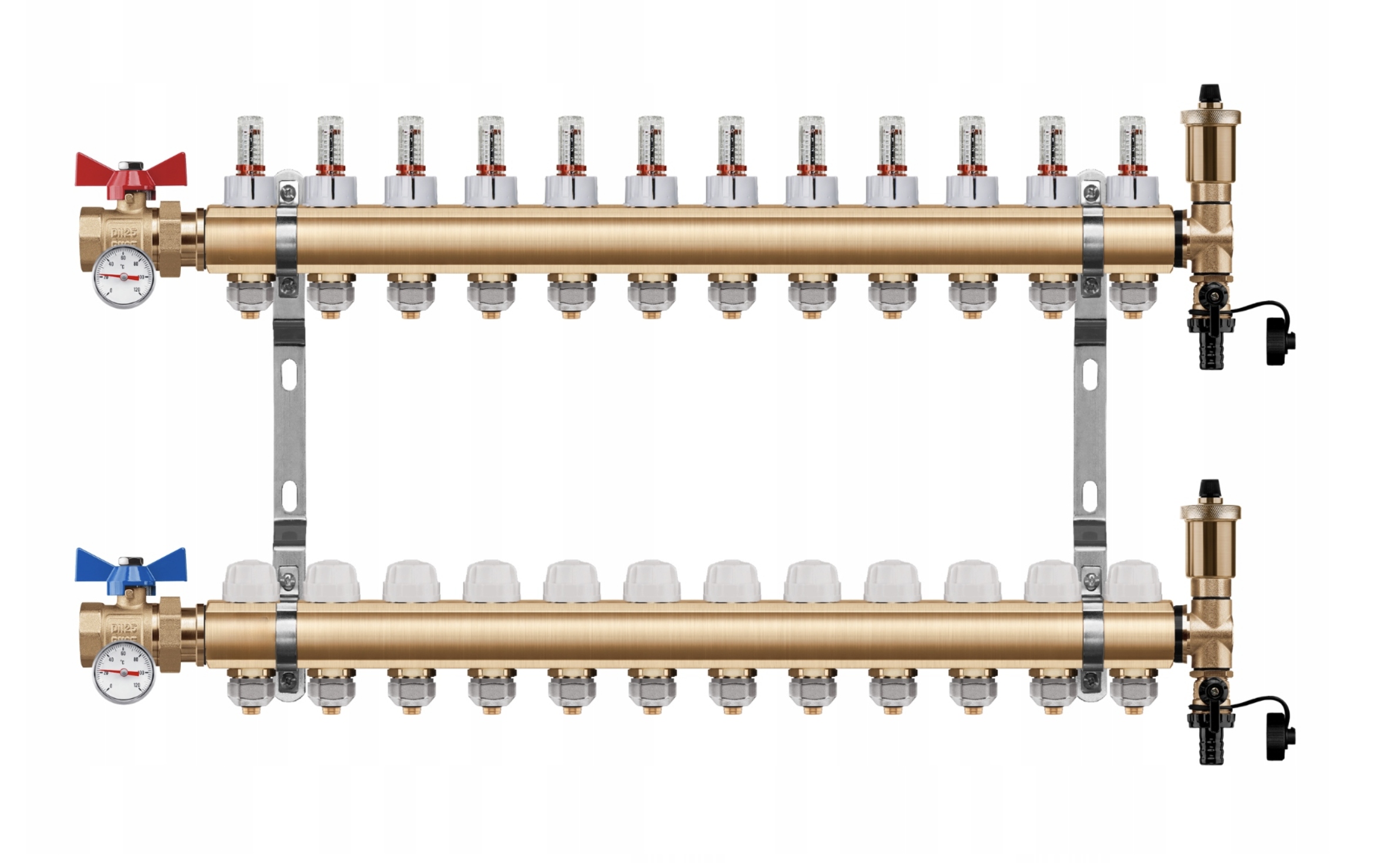 Rozdělovač podlahového vytápění 12 +pex Kulový Ventil Jednoduchý Teploměr