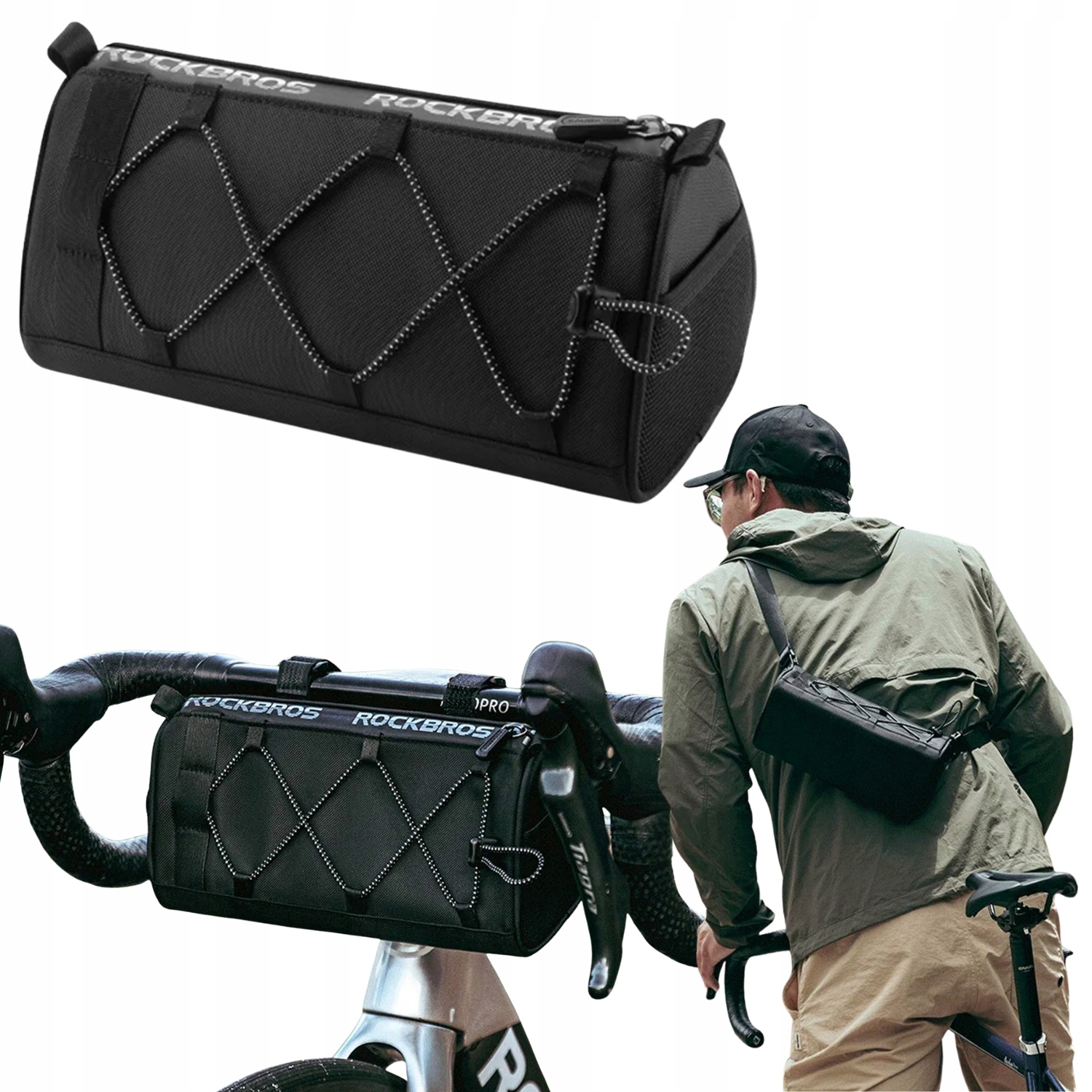 Torba Rowerowa Sakwa Na Kierownicę Pojemna Odblaskowa Czarna 1,5L Rockbros