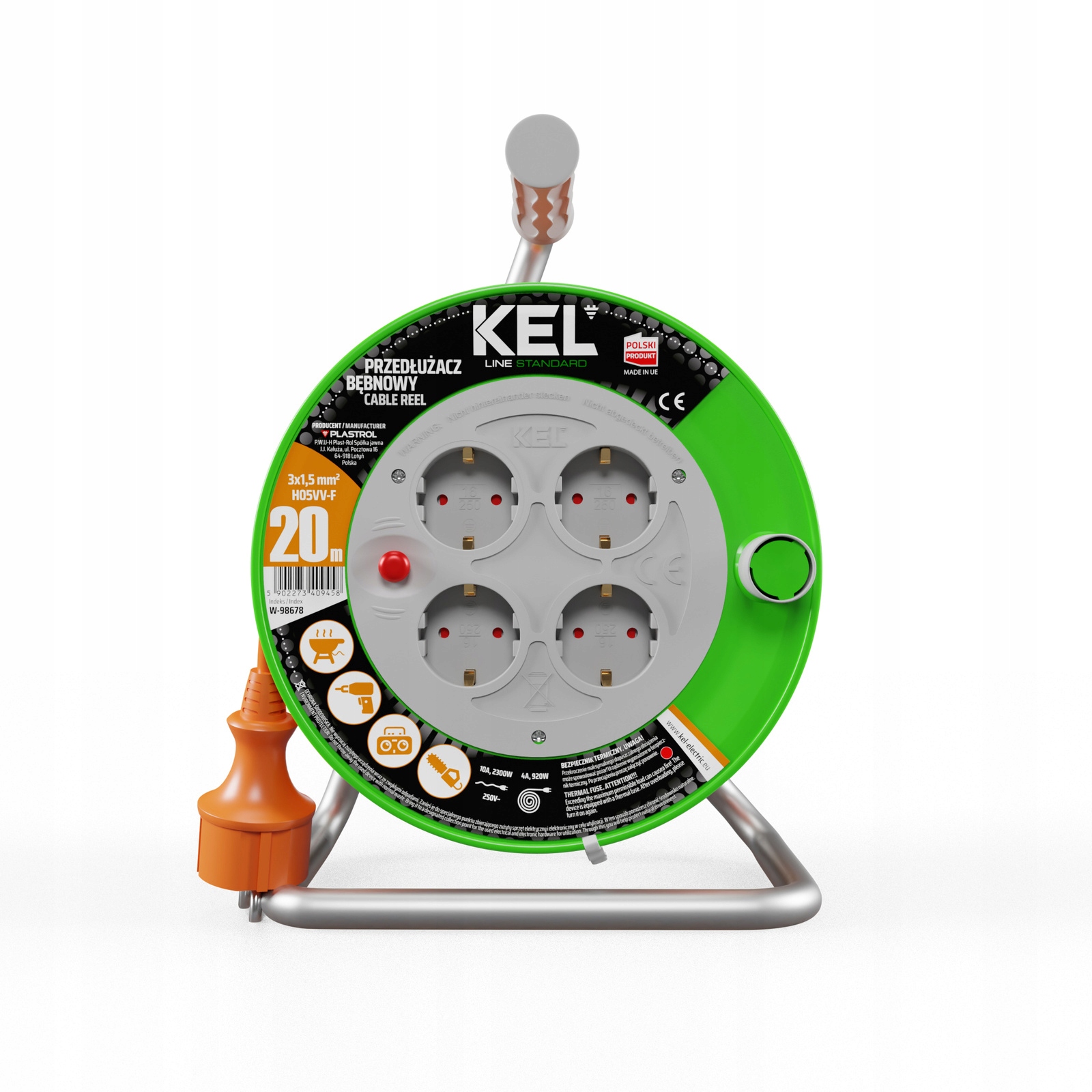 Predlžovací Kábel bubnový 20 m 4 zásuvky 230 V Schuko 3680 W