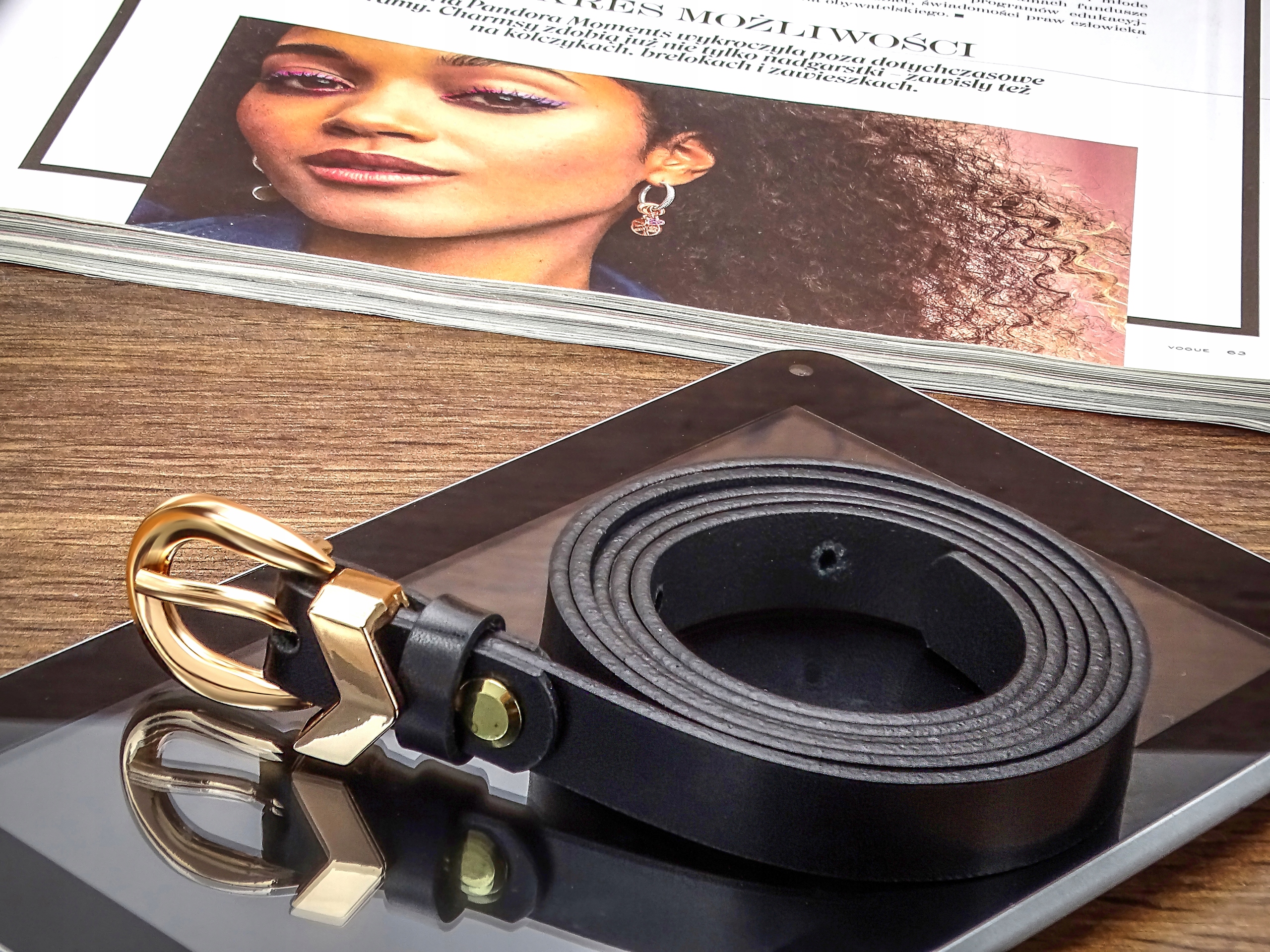 PASEK czarny DAMSKI złota klamra GRACIO SKORZANY Kod producenta PASEK DAMSKI SKÓRZANY