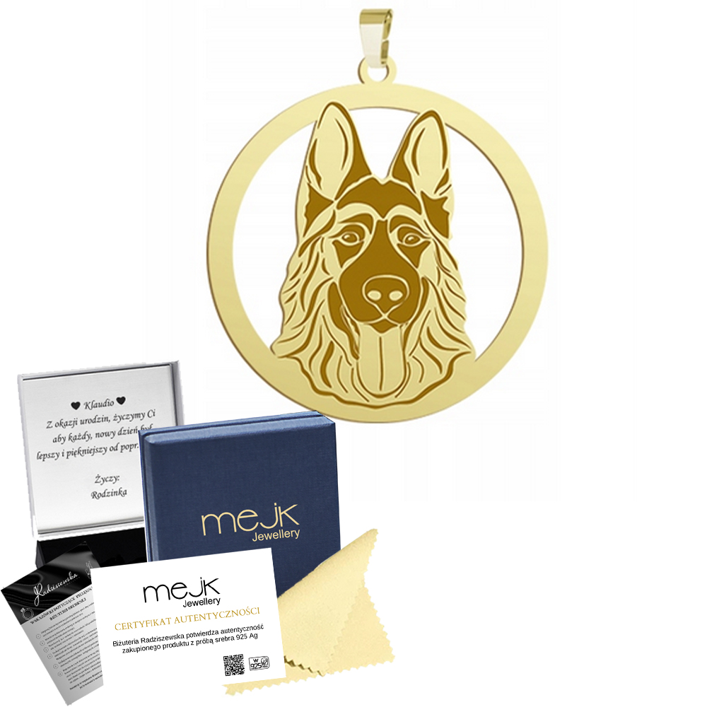 Přívěsek Zlatý německý ovčák 925 Šperky Žena Gravírování Bonus