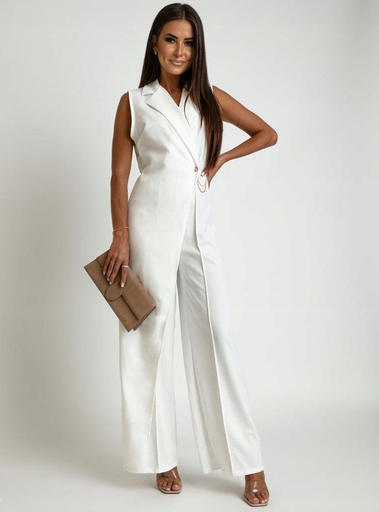 DŁUGI KOMBINEZON Z ŁAŃCUSZKIEM KOŁNIERZEM ELEGANCKI OKOLICZNOŚCIOWY WESELE Marka Modmoza