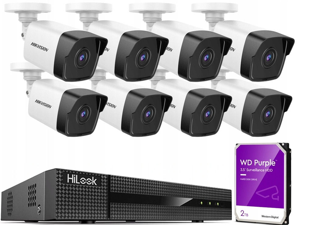 Vonkajšie monitorovanie Ip 8 Kamer 4Mp PoE Hikvision Záznamník HiLook 2TB