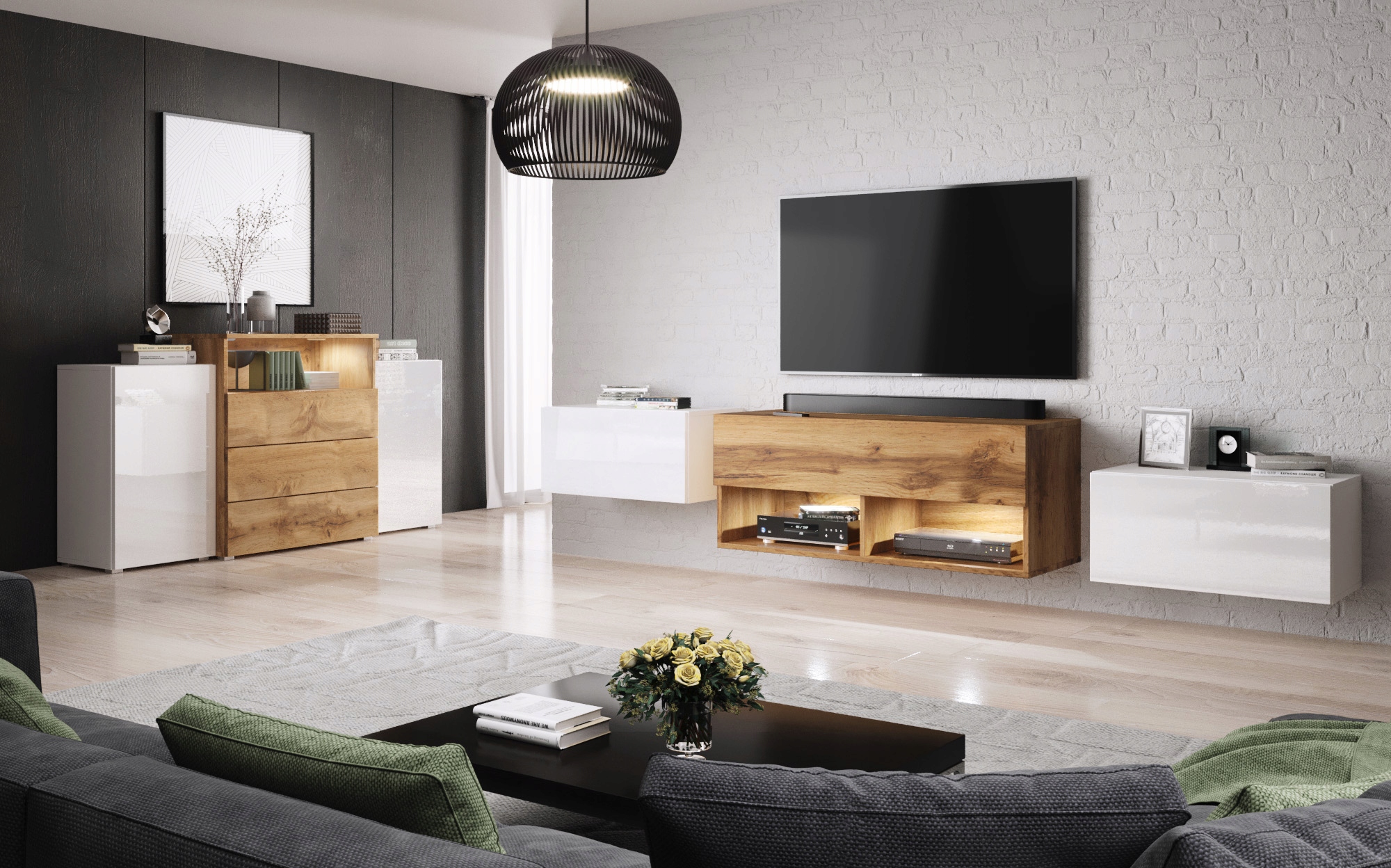 dwudrzwiowa Komoda URBAN 150 cm szuflady półki