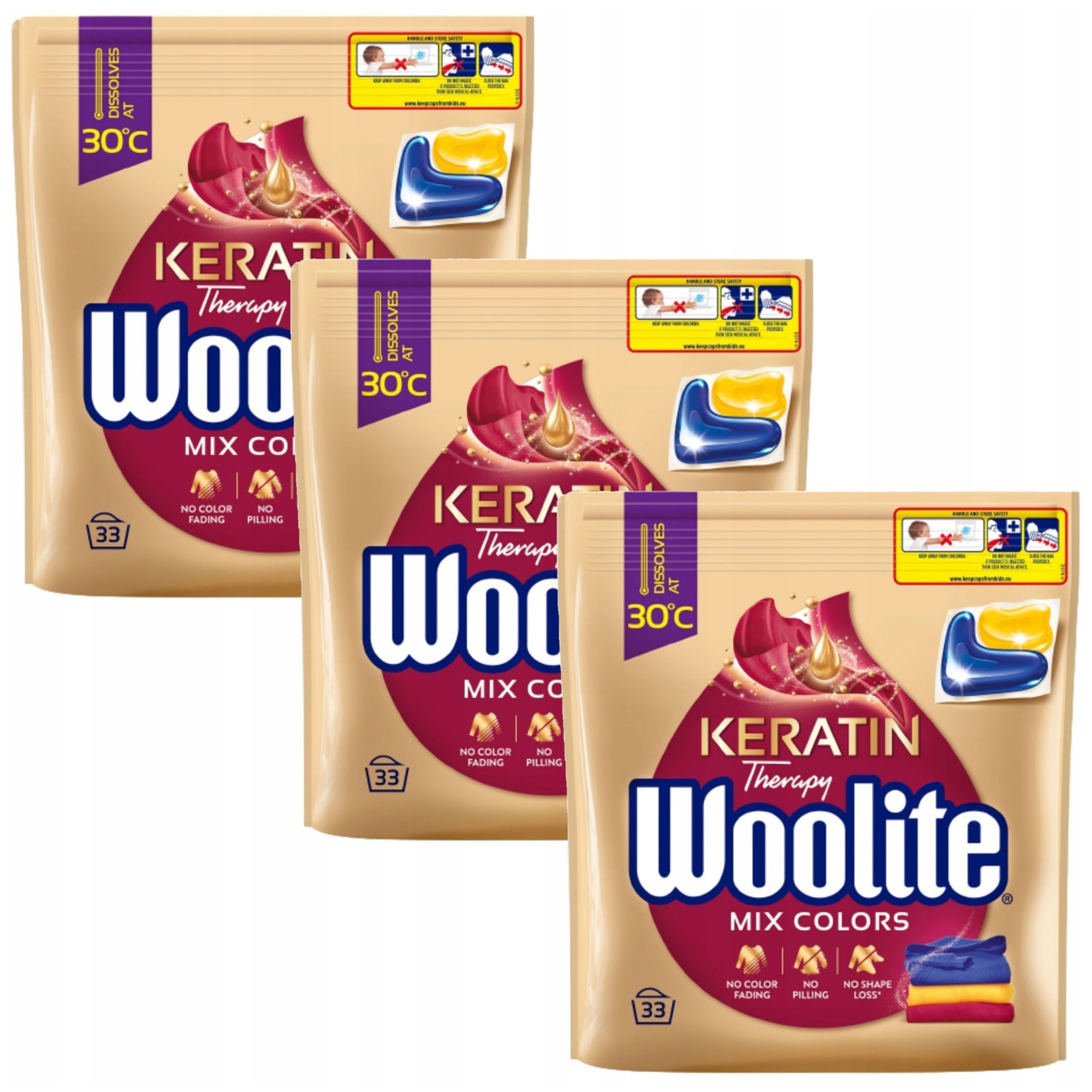 Levně Woolite Sada Kapsle Na Praní Barev S Keratinem 3X33 99 Kusů