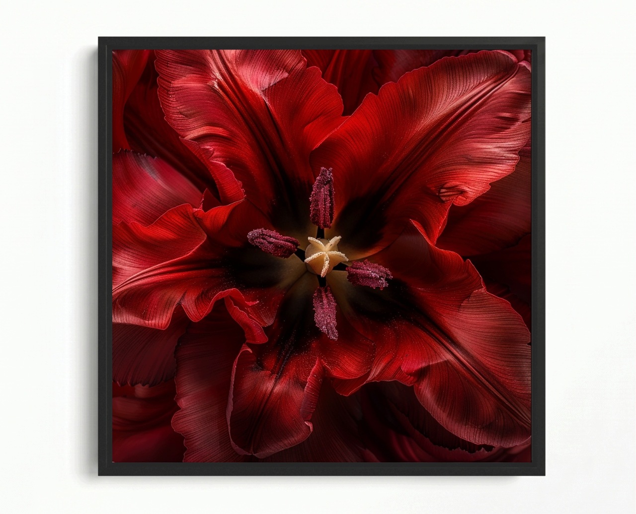 Obraz Rama American Box Makro Fotografia Kvet Červený Tulipán 60x60