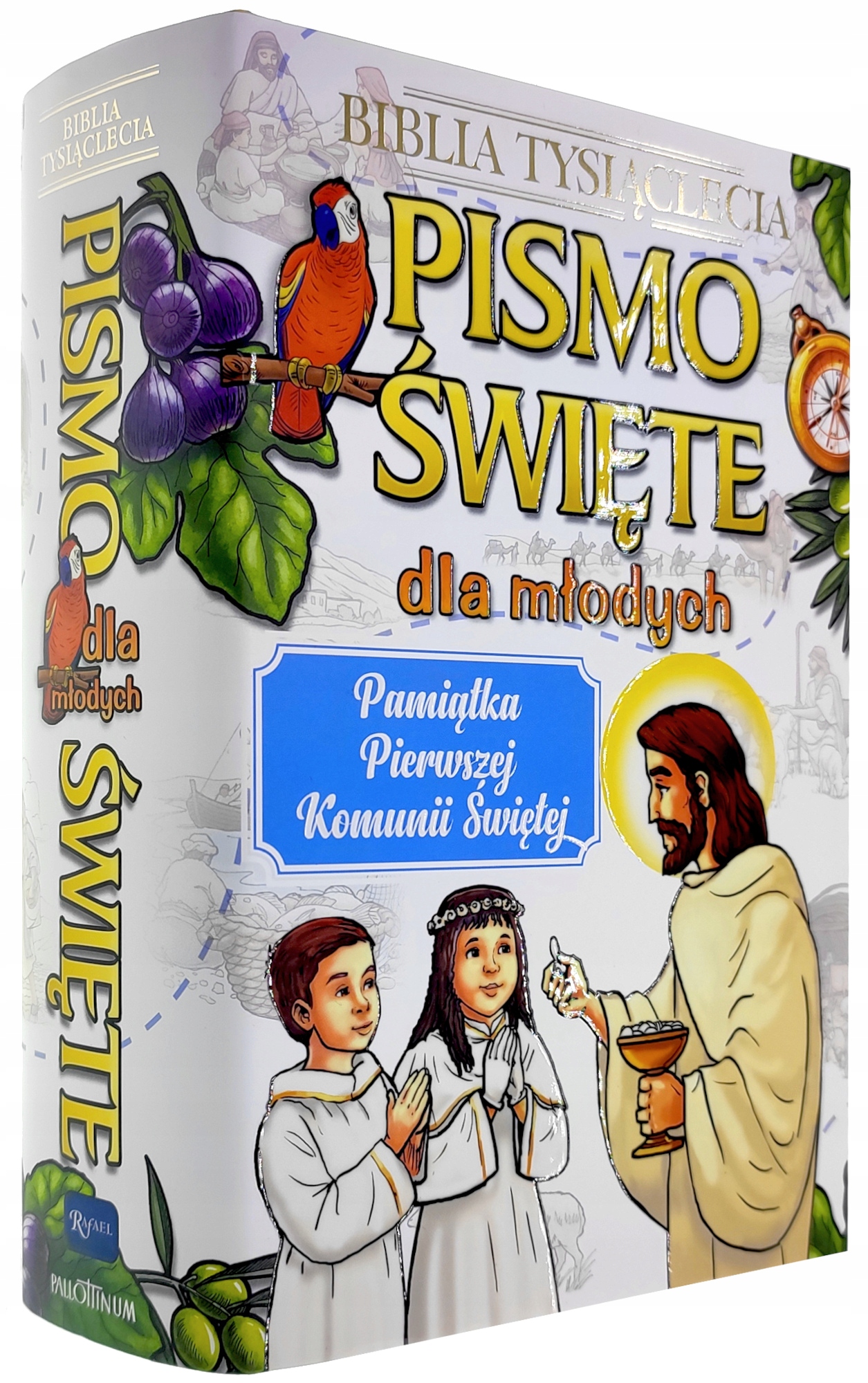 BIBLIA DLA MŁODYCH Z PAPUGĄ KOMUNIA Z PAGIANTORAMI ISBN 9788365889034
