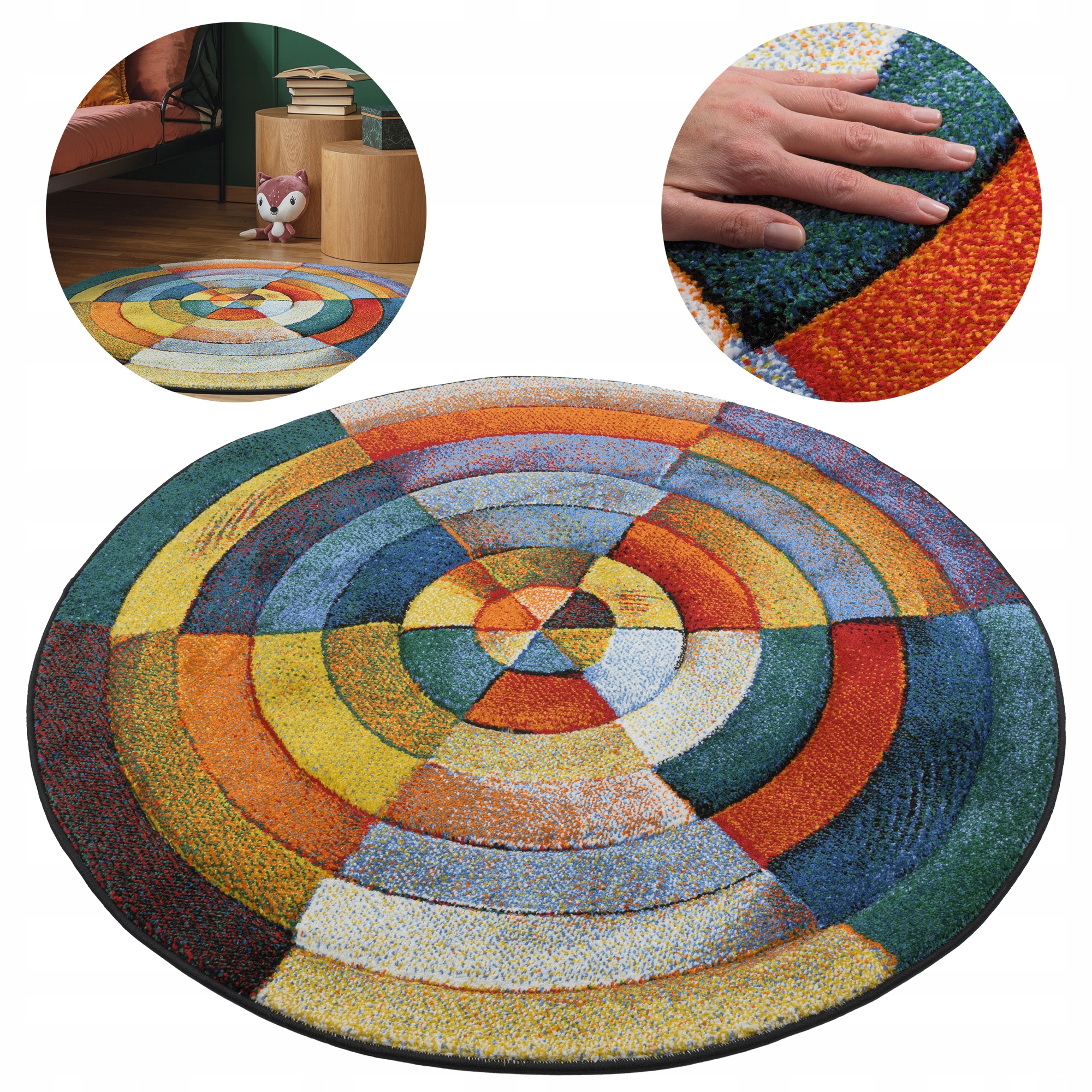 Okruhý Koberec Farebný Do Izby Pre Mládež Retro Mäkký Plyšový 120CM