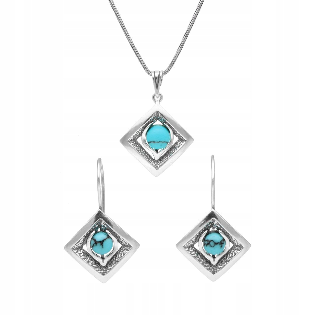 Sada kosočtverců s tyrkysovým stříbro, oxidovaná