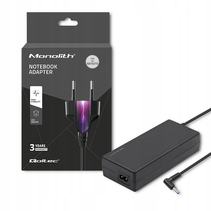 Qoltec Napájecí adaptér pro notebook Hp 150W 19.5V 7.7A 4.5×3.0+pin černý