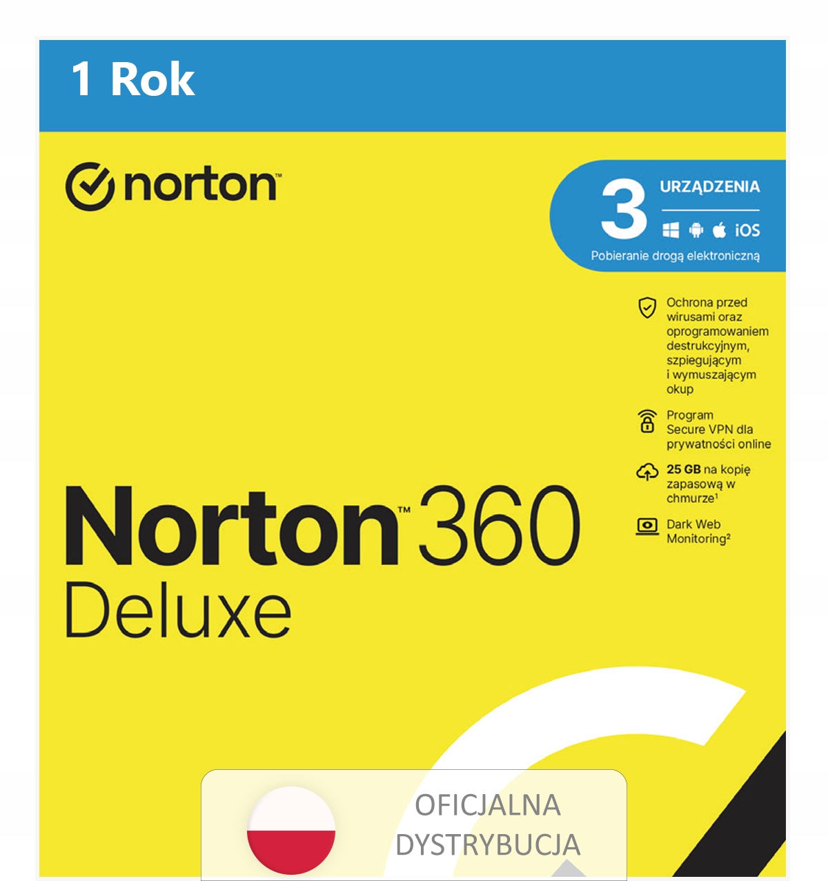 Antywirus Norton 360 Deluxe 3 stanowiska /1 rok z VPN (nie wymaga karty)
