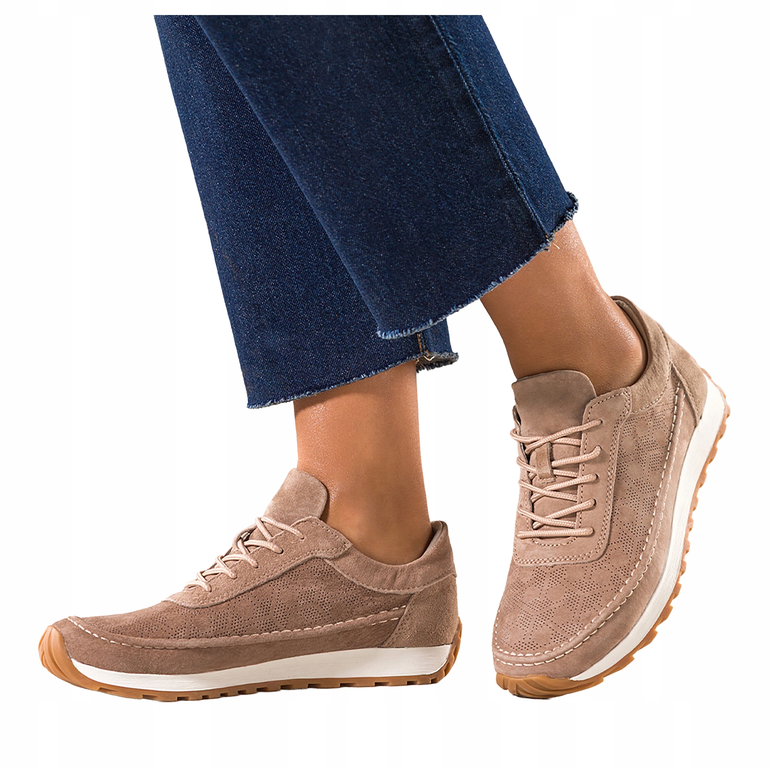 Polobotky Tmavě béžové Dámské Kožené Tenisky Ažurové Šněrovací vel. 36