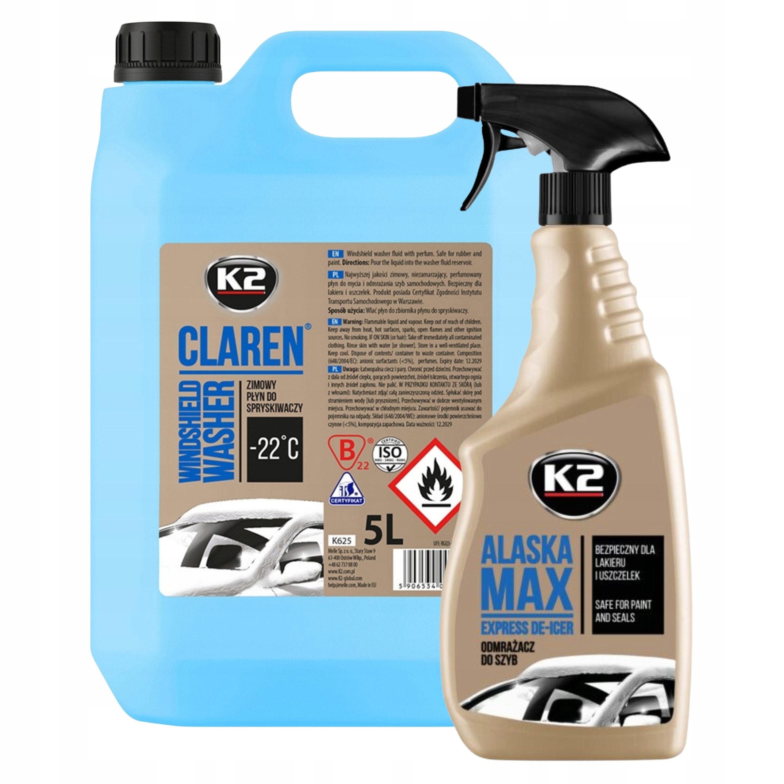 Płyn spryskiwaczy zimowy K2 Claren 5l odmrażacz do szyb K2 Alaska 700ml