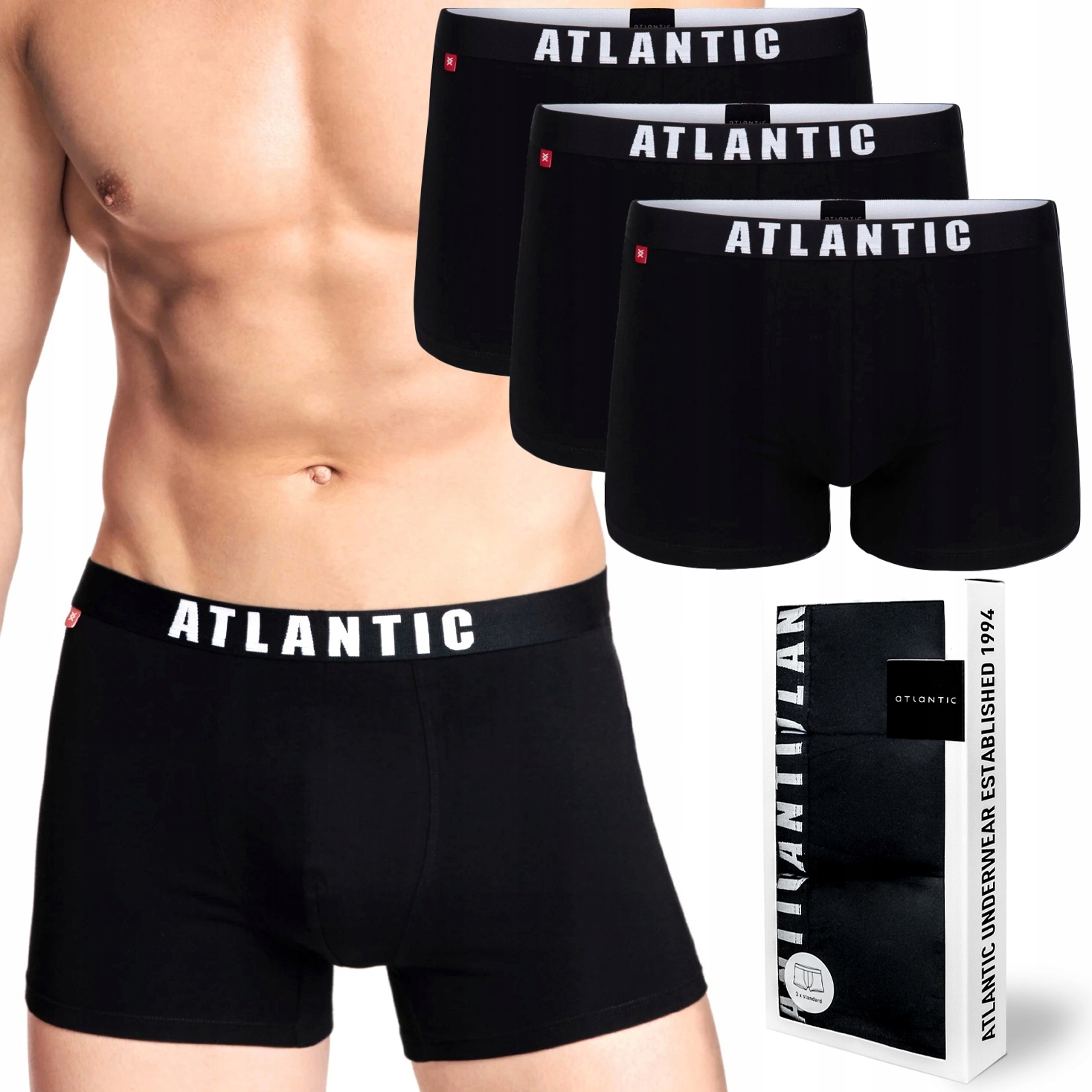 Pánské boxerky 3-PAK přiléhavé šortky Atlantic 3MH-011 černé XL