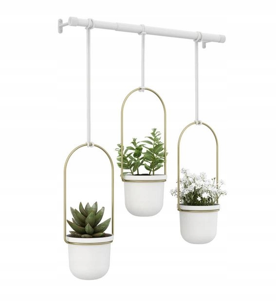 Umbra Květináč obal na květináč závěsný Triflora bílé zlato