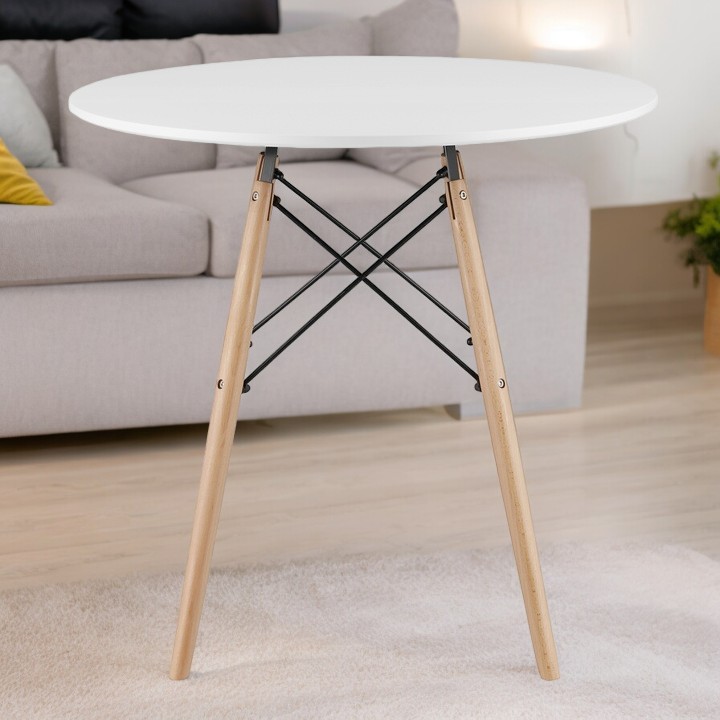 Zestaw Stół Kuchenny Okrągły 80cm Skandynawski + 4 krzesła Białe z Poduchą Marka Artseries