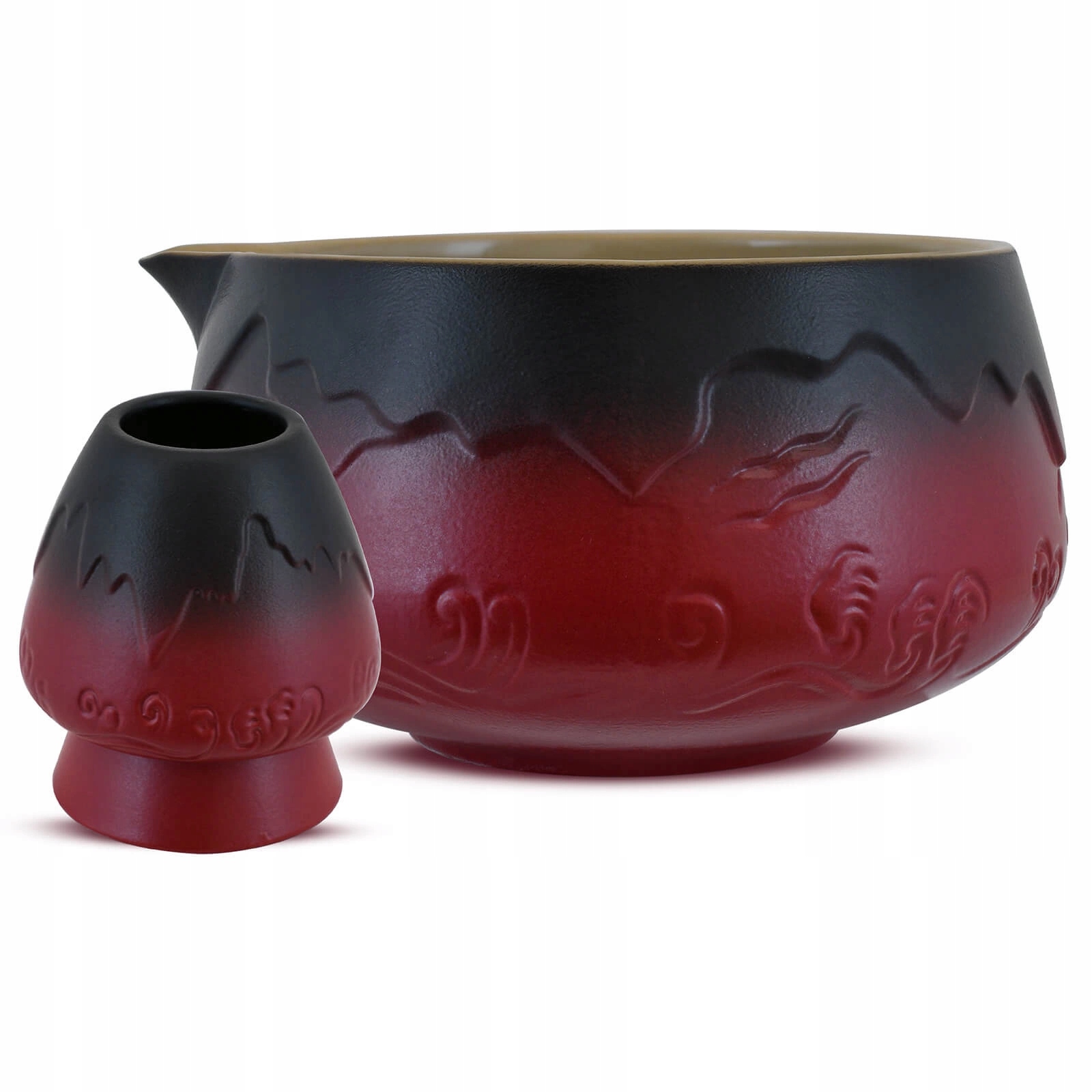 Levně Sada příslušenství Mountain pro přípravu čaje Matcha: miska Matcha (Matchawan) a držák na metličku (Kusenaoshi)