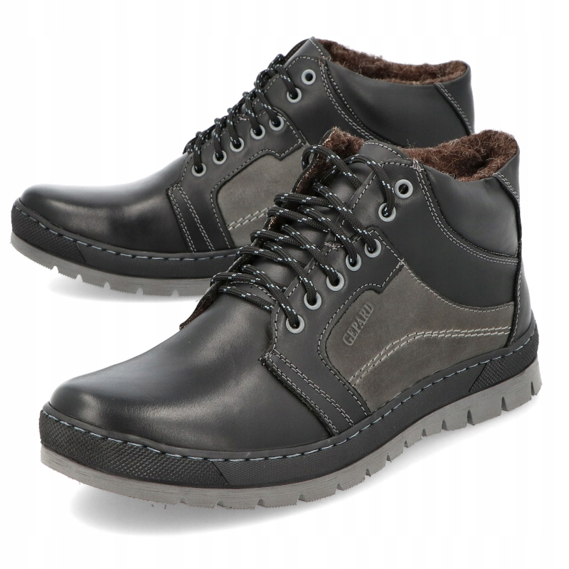 TRZEWIKI PÓŁBUTY ZIMOWE POLSKIE OCIEPLANE SKÓRA 171 CZARNE R 43 Marka Gepard