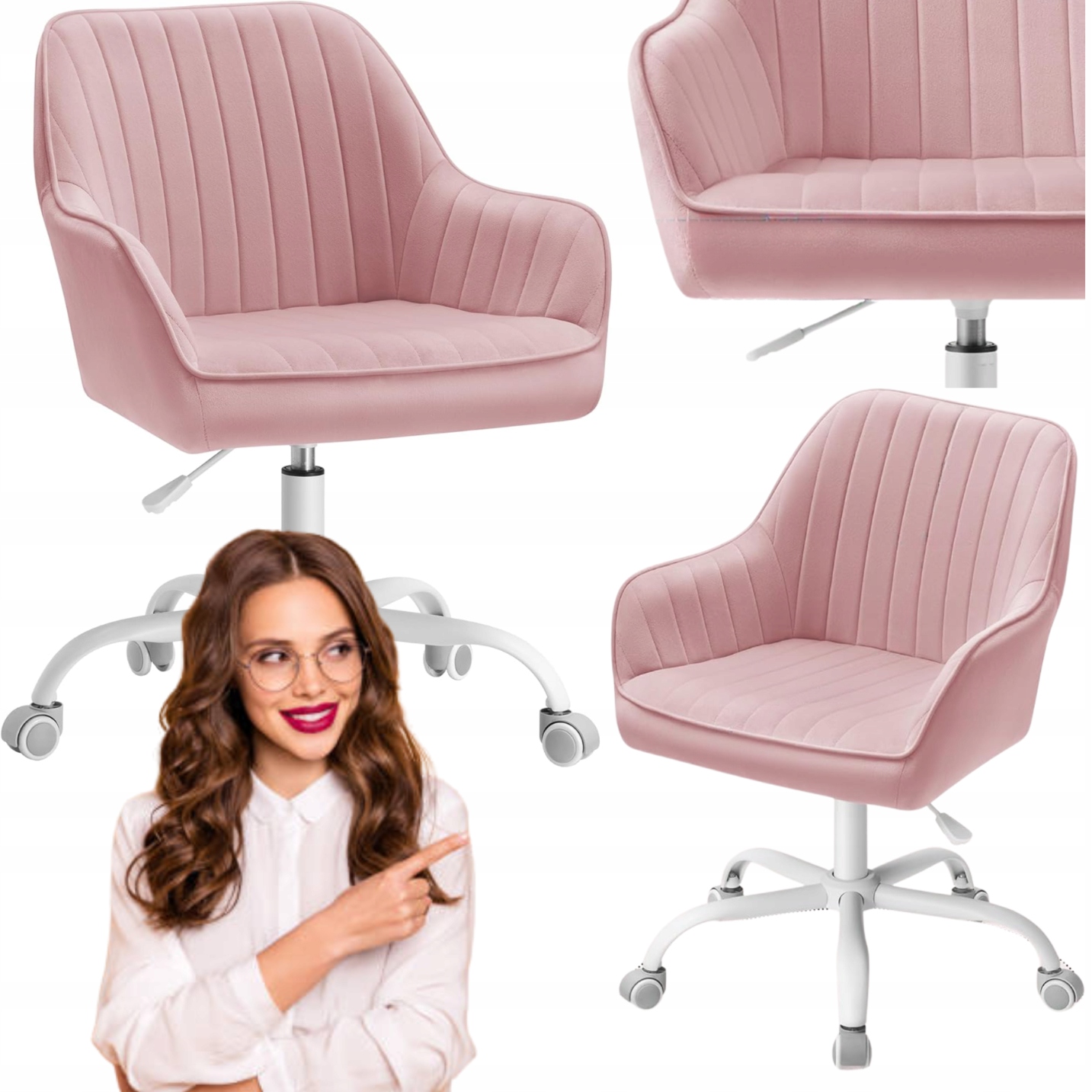 Kancelářská otočná židle s čalouněním Růžová pro make-up toaletku, nastavitelná
