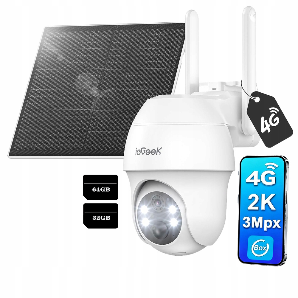 Zewnętrzna Kamera Solarna Ip Na Kartę Sim 4G Lte Obrotowa z Karta pamięci