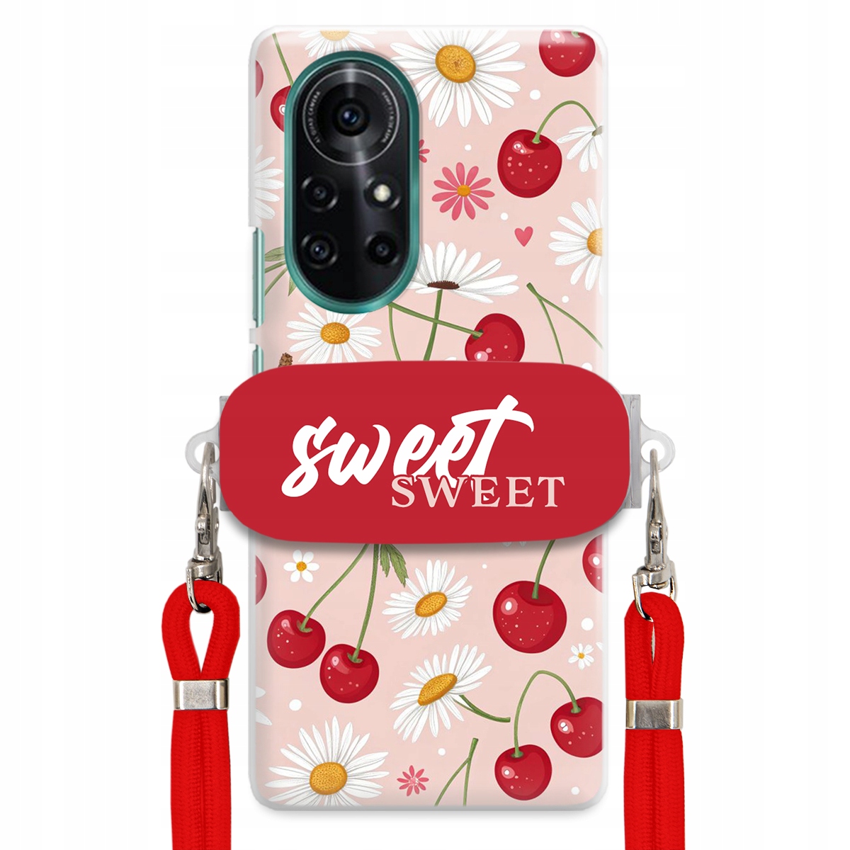 Puzdro pre Huawei Nova 8 Červené vodítko Crossbody držiak Sweet Kvet čerešne