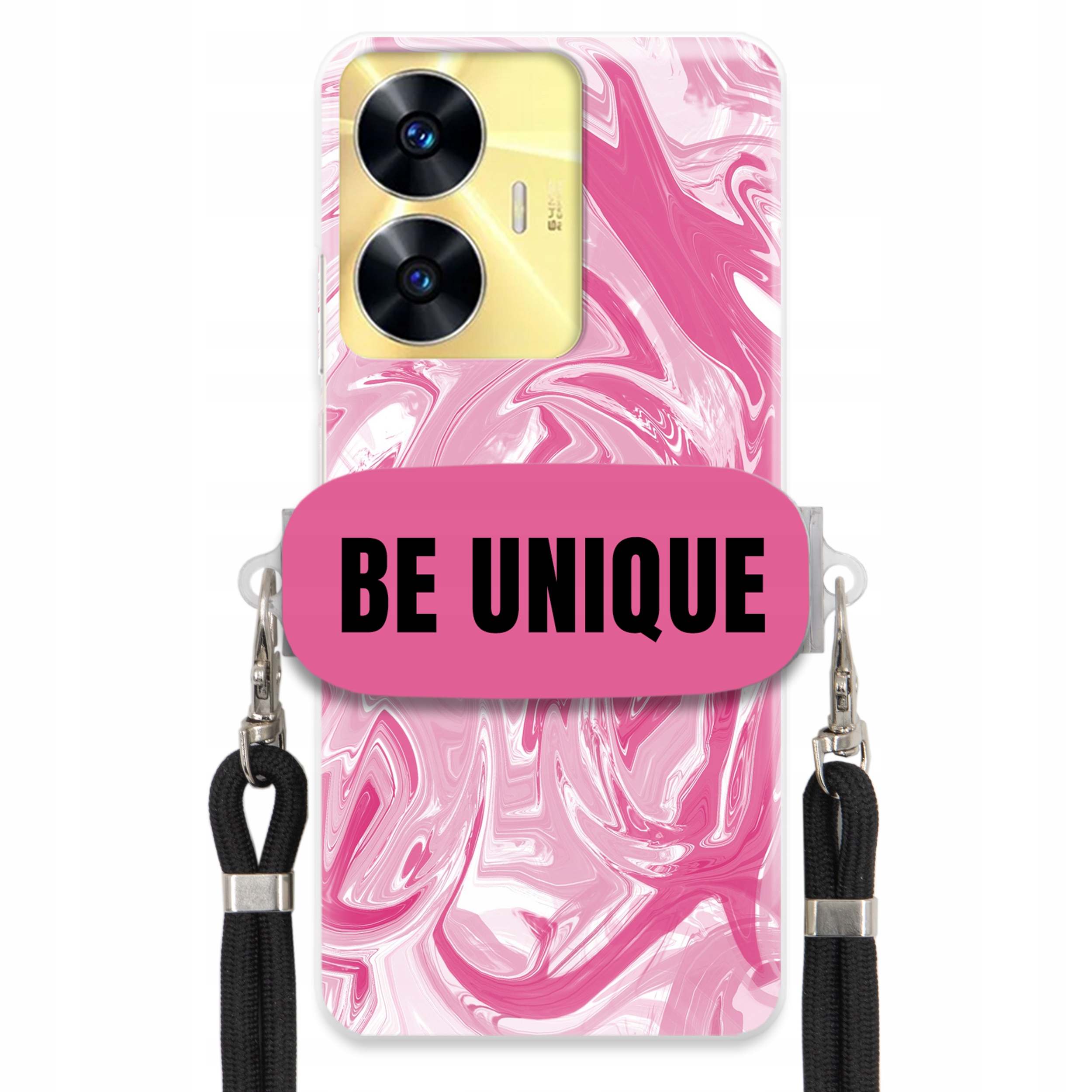 Pouzdro pro Realme C55 Uchyt Šňůrka Černý Růžový Mramor Be Unique