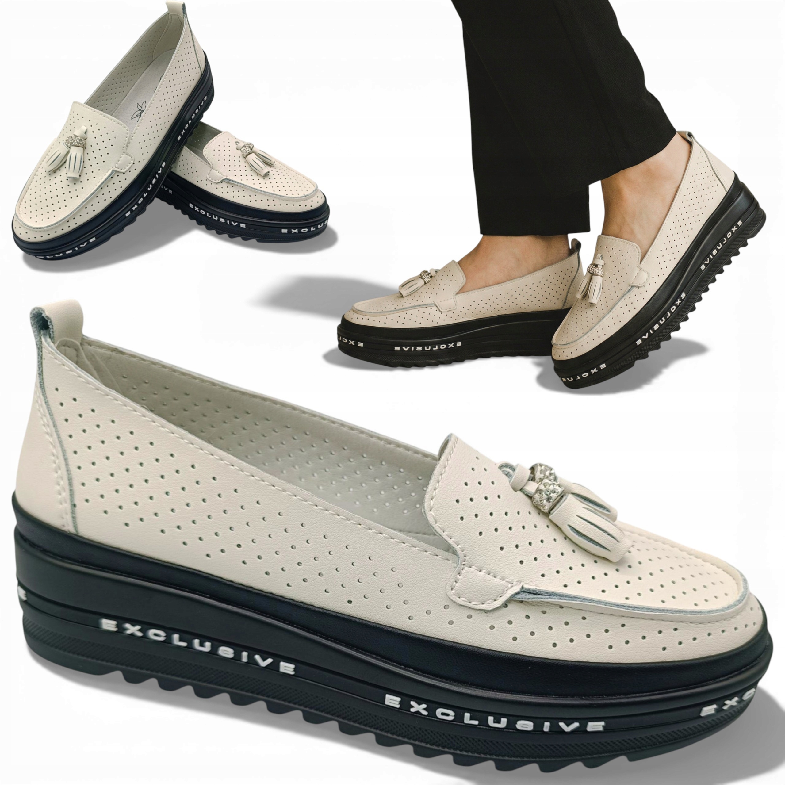 39 Evento Mokasíny Dámské Přírodní Kůže Letní boty Platforma Ažurová