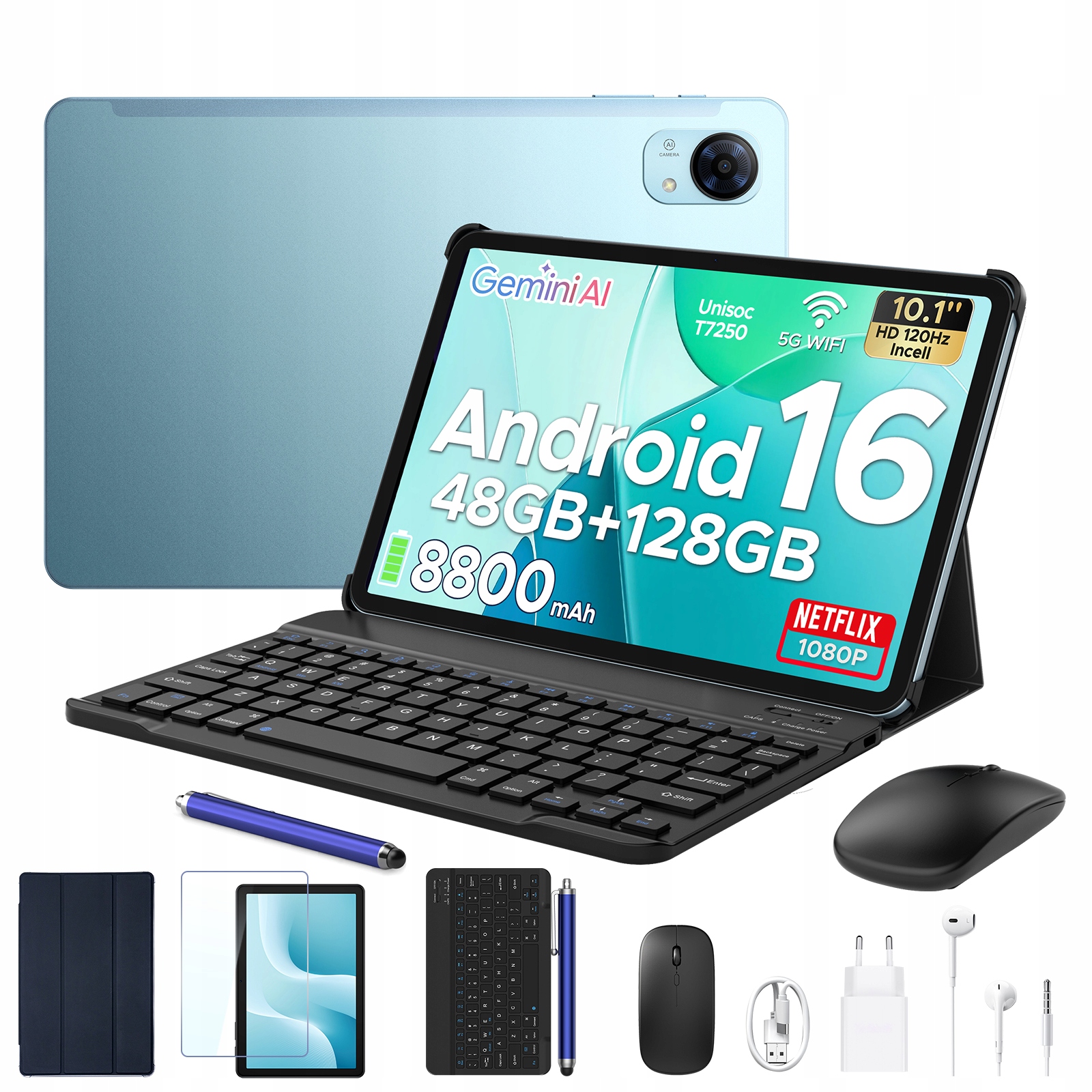 Tablet Pockam P10PRO 10.1 cali Android16 8/128GB 8800mAh 120Hz WiFi Zestaw