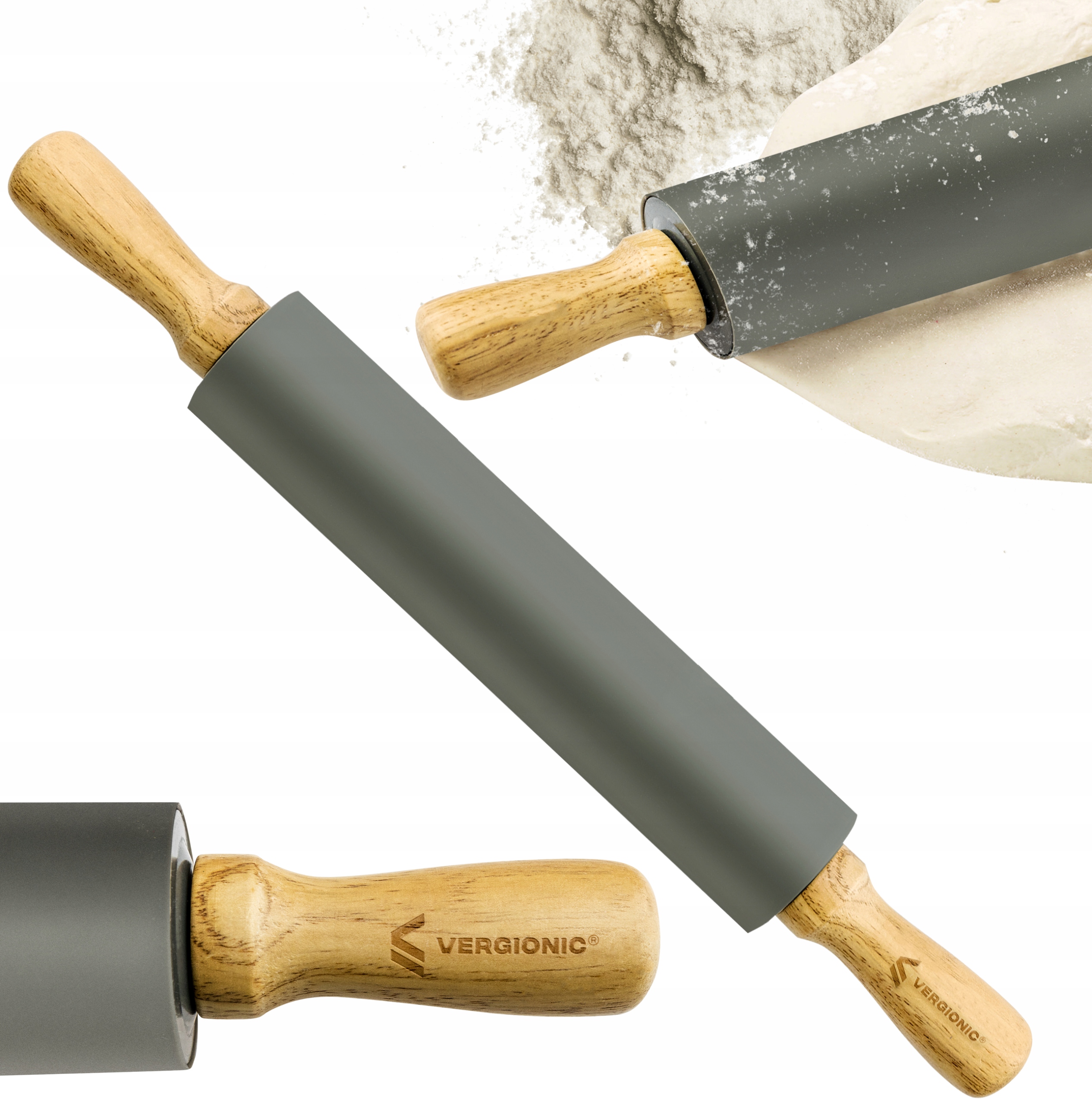 WAŁEK DO CIASTA PIZZY DREWNIANO-SILIKONOWY 42cm