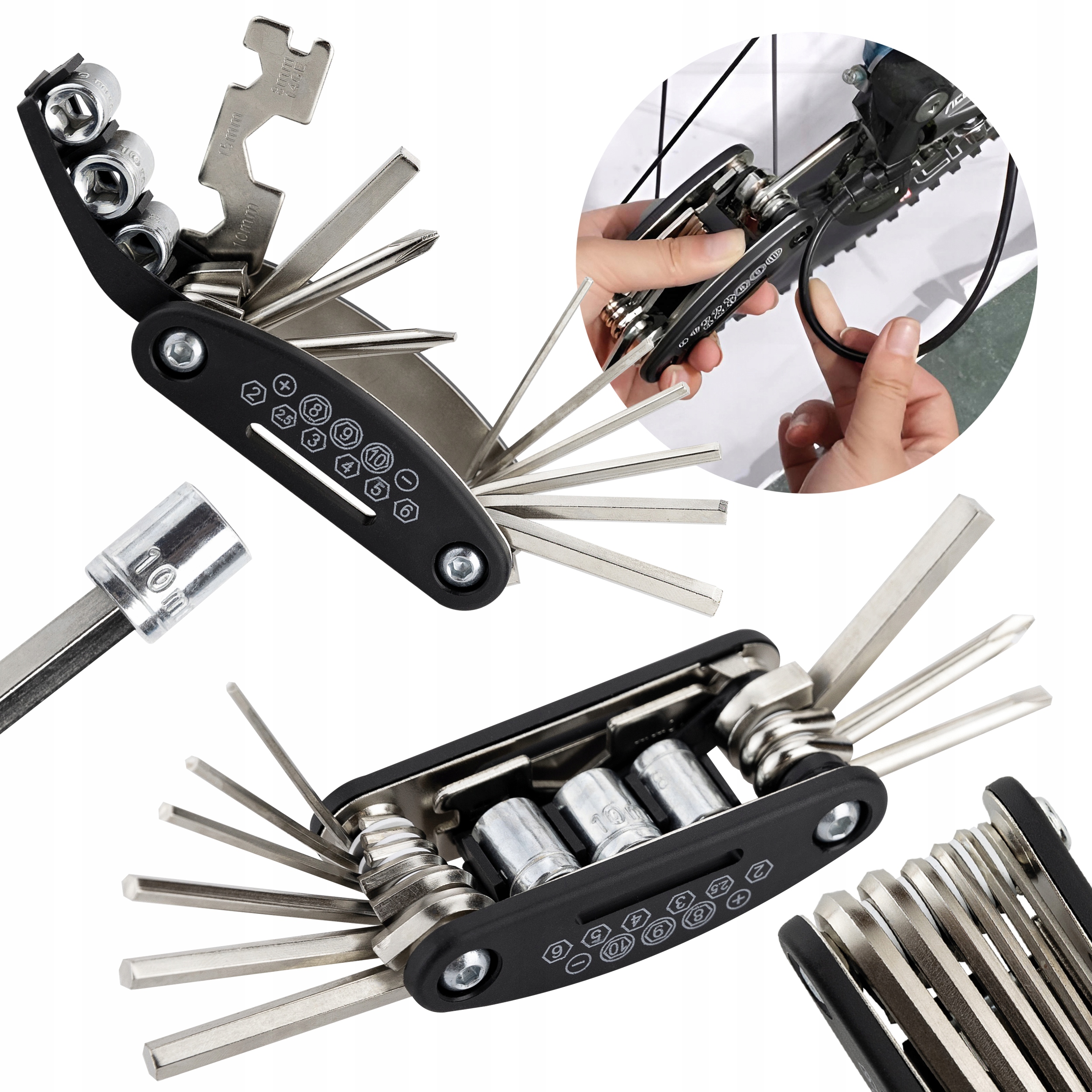 

Zestaw naprawczy rowerowy multitool klucz 16w1