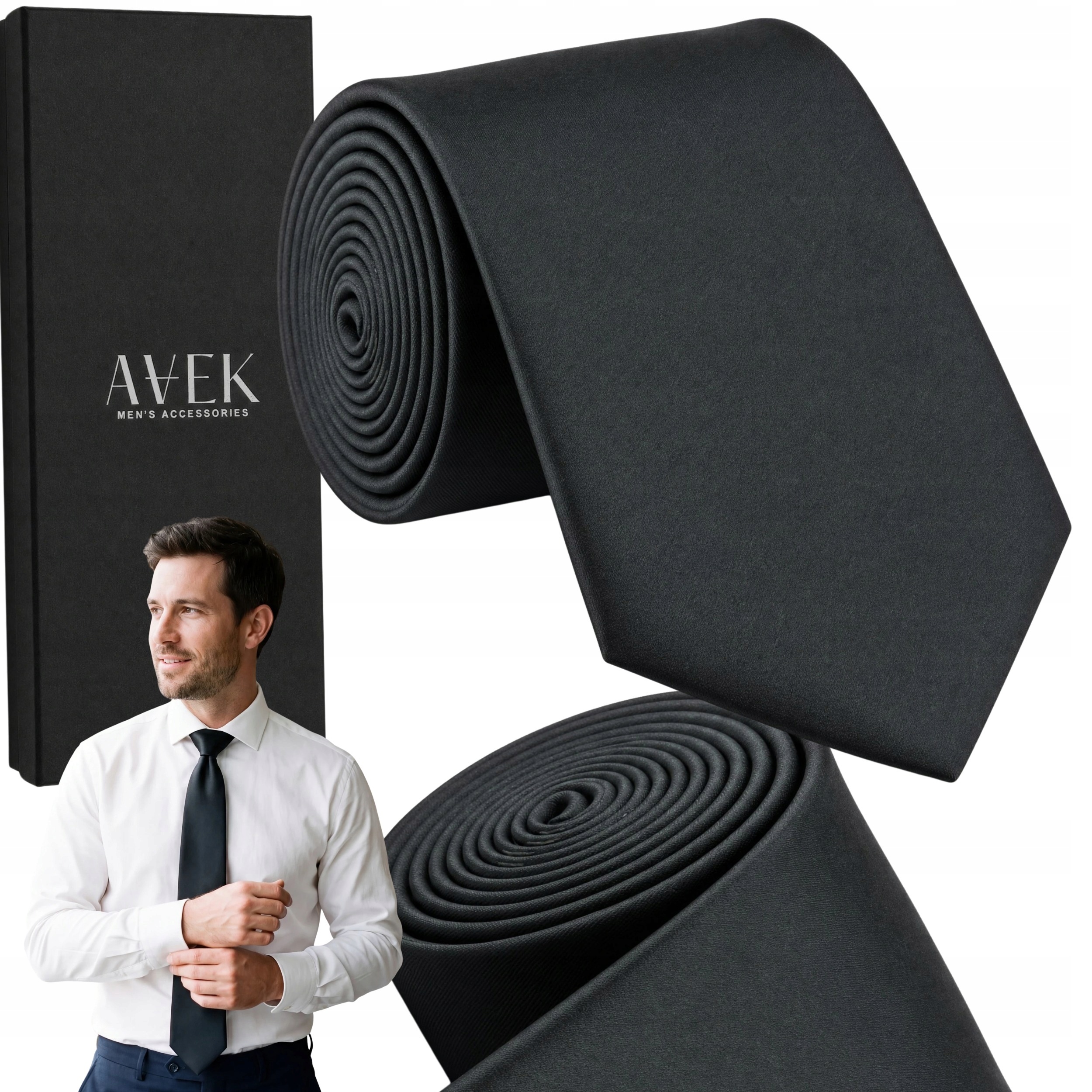Pánská Hedvábná Kravata Hladká Černá Klasická 8 CM K Obleku Elegantní