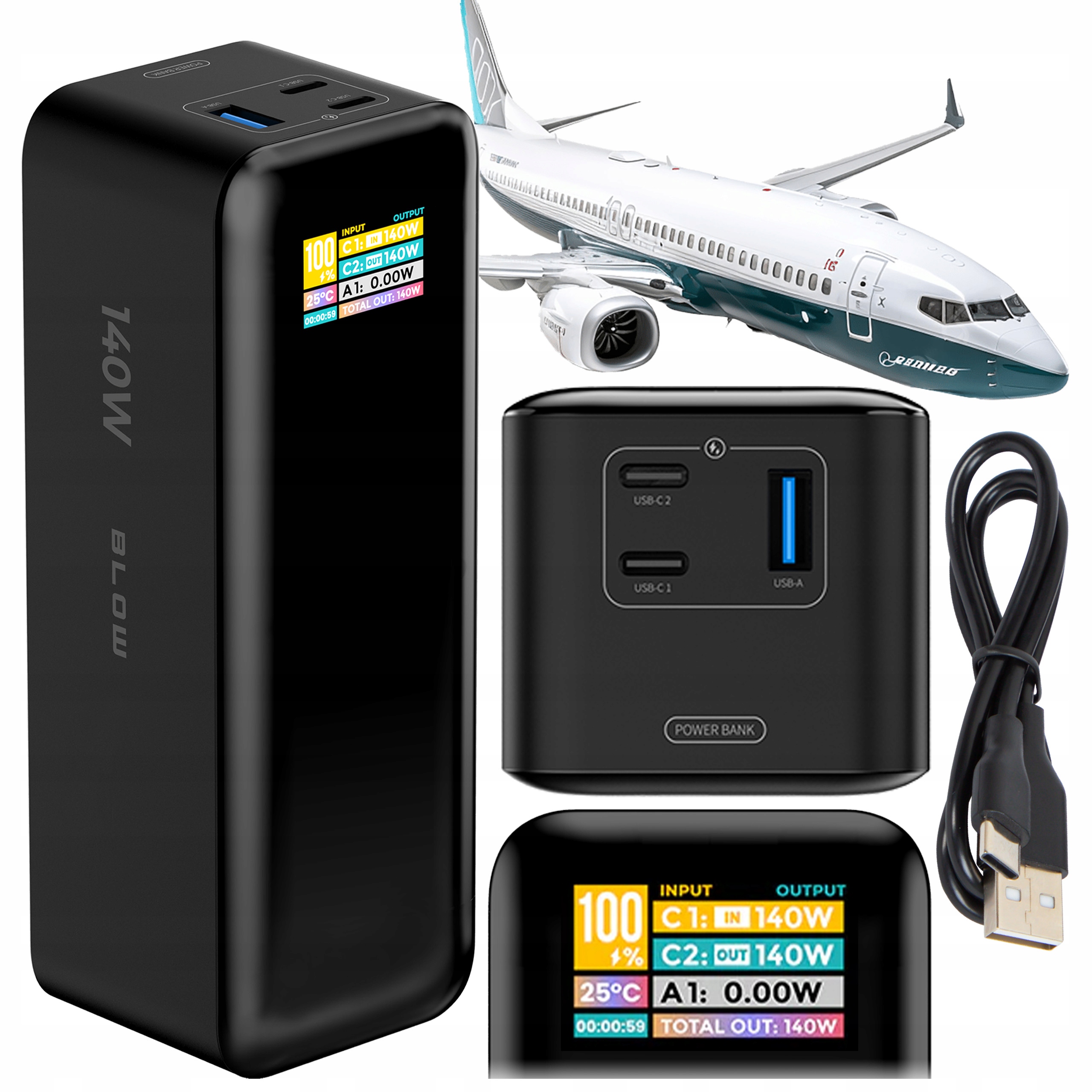 Powerbank 27000 mAh 140W Qc Pd Usb-c LCD Power Banka Do Lietadla Notebook