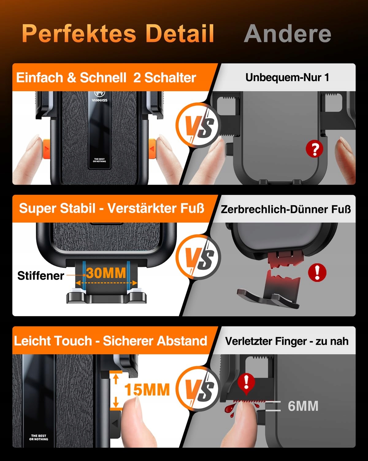 VANMASS Uchwyt Samochodowy Do Telefonu iPhone Android Uniwersalny — miniatura 3