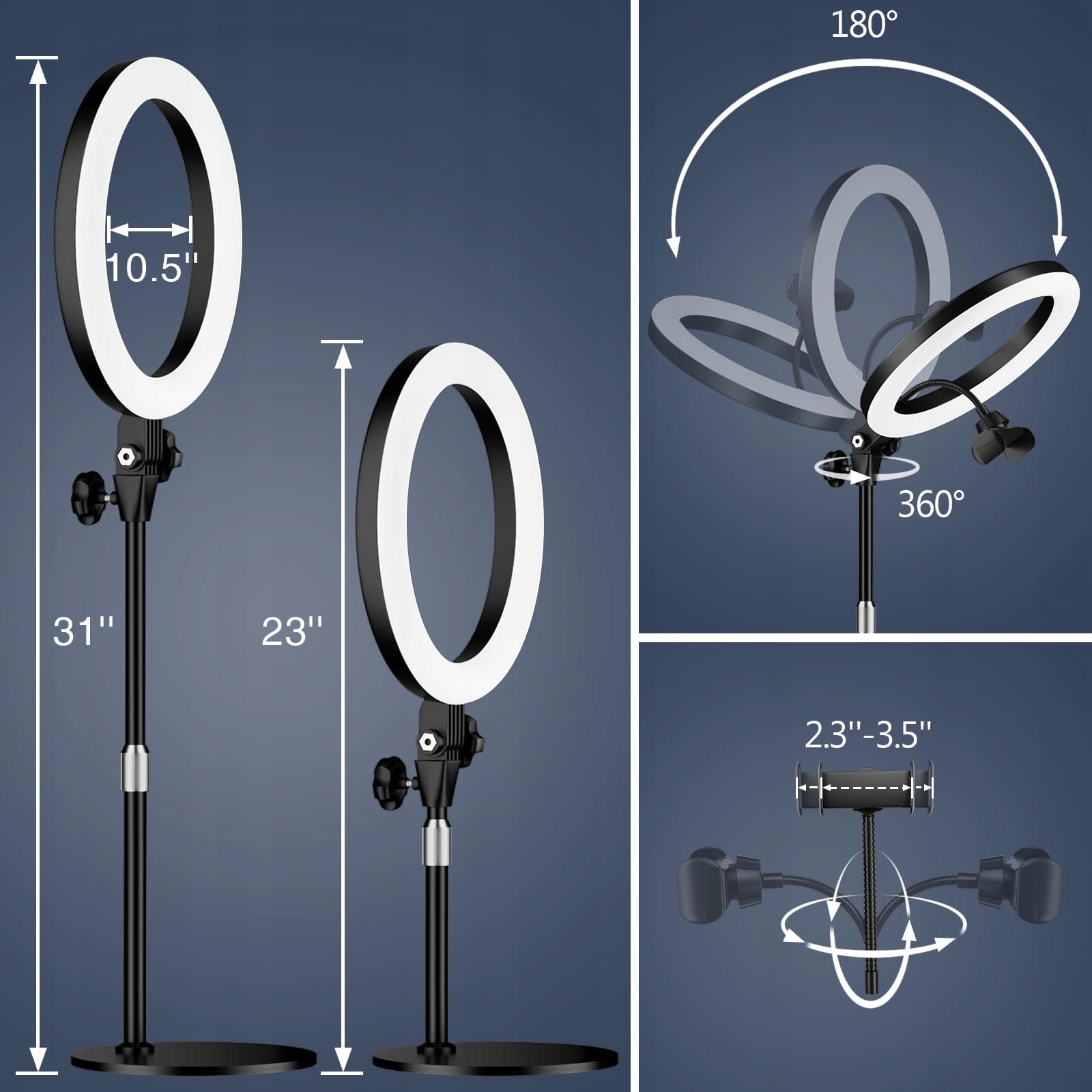 Yarrashop Lampa Pierścieniowa LED 10.5" Stojak Makijaż YouTube TikTok — miniatura 7
