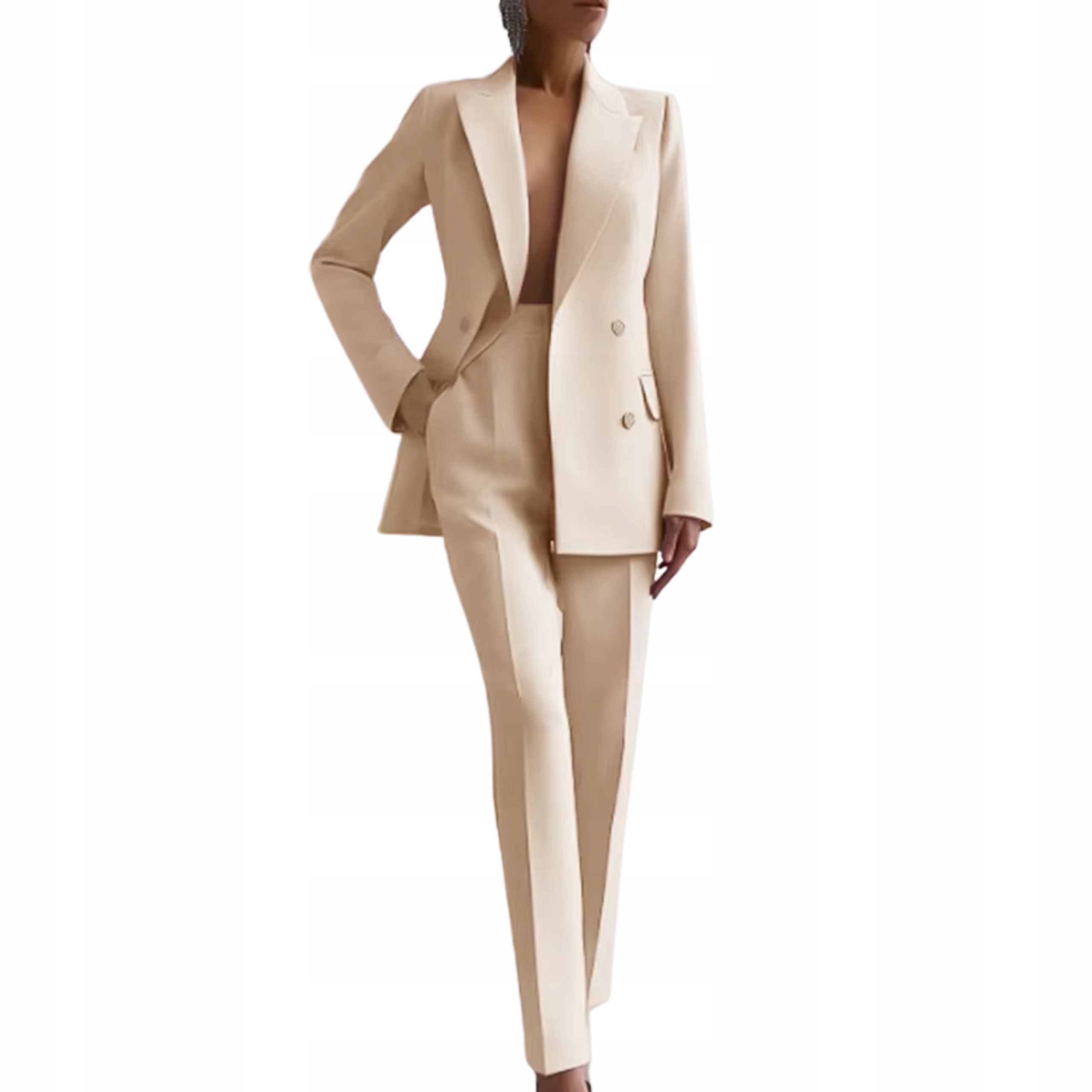 Garnitur damski marynarka i spodnie komplet i zestaw beżowy
