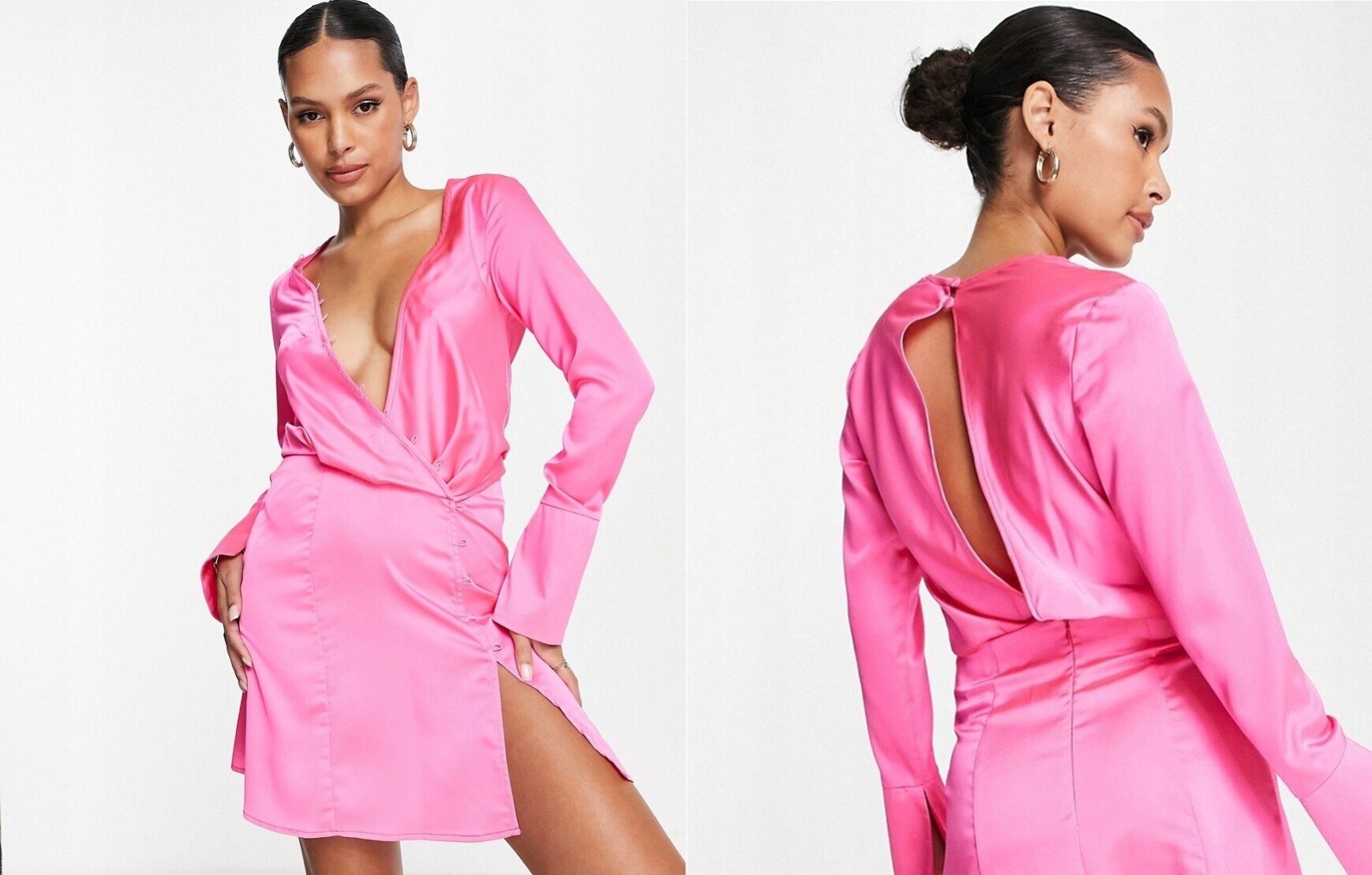 DESIGN Różowa satynowa sukienka mini S