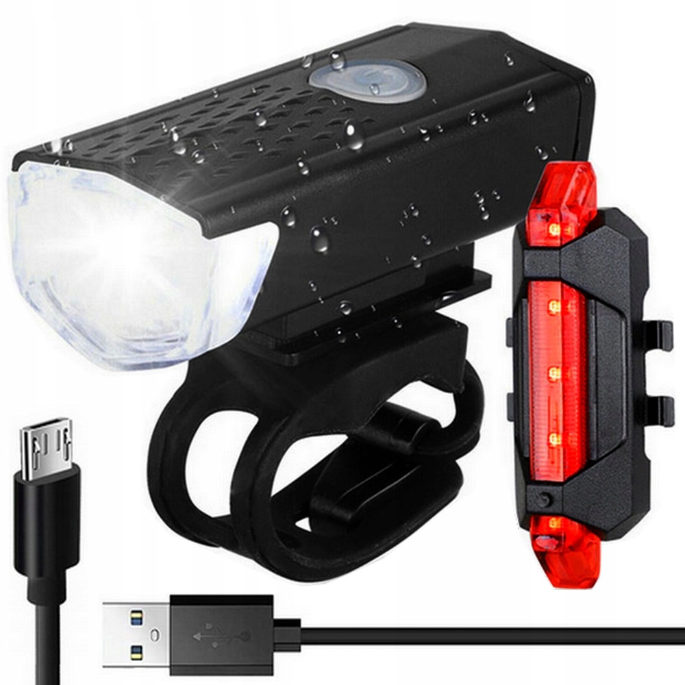 LAMPKA ROWEROWA LED NA ROWER KIEROWNICĘ MOCNA AKUMULATOROWA USB + TYŁ TYLNA