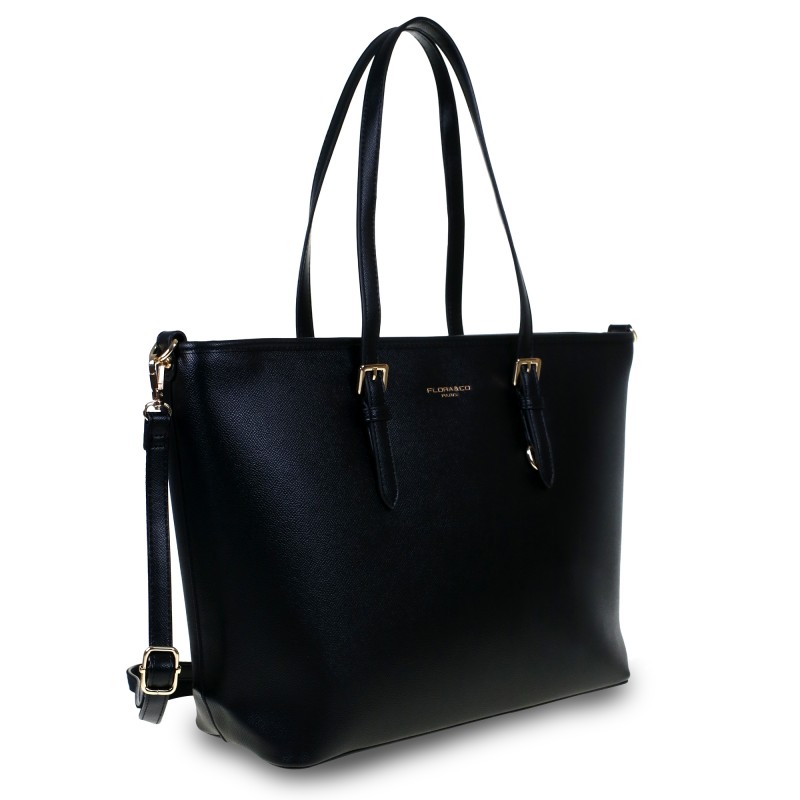 Flora&co Klasyczna Torebka Damska Shopper Na Ramię Czarna Skóra Ekologiczna