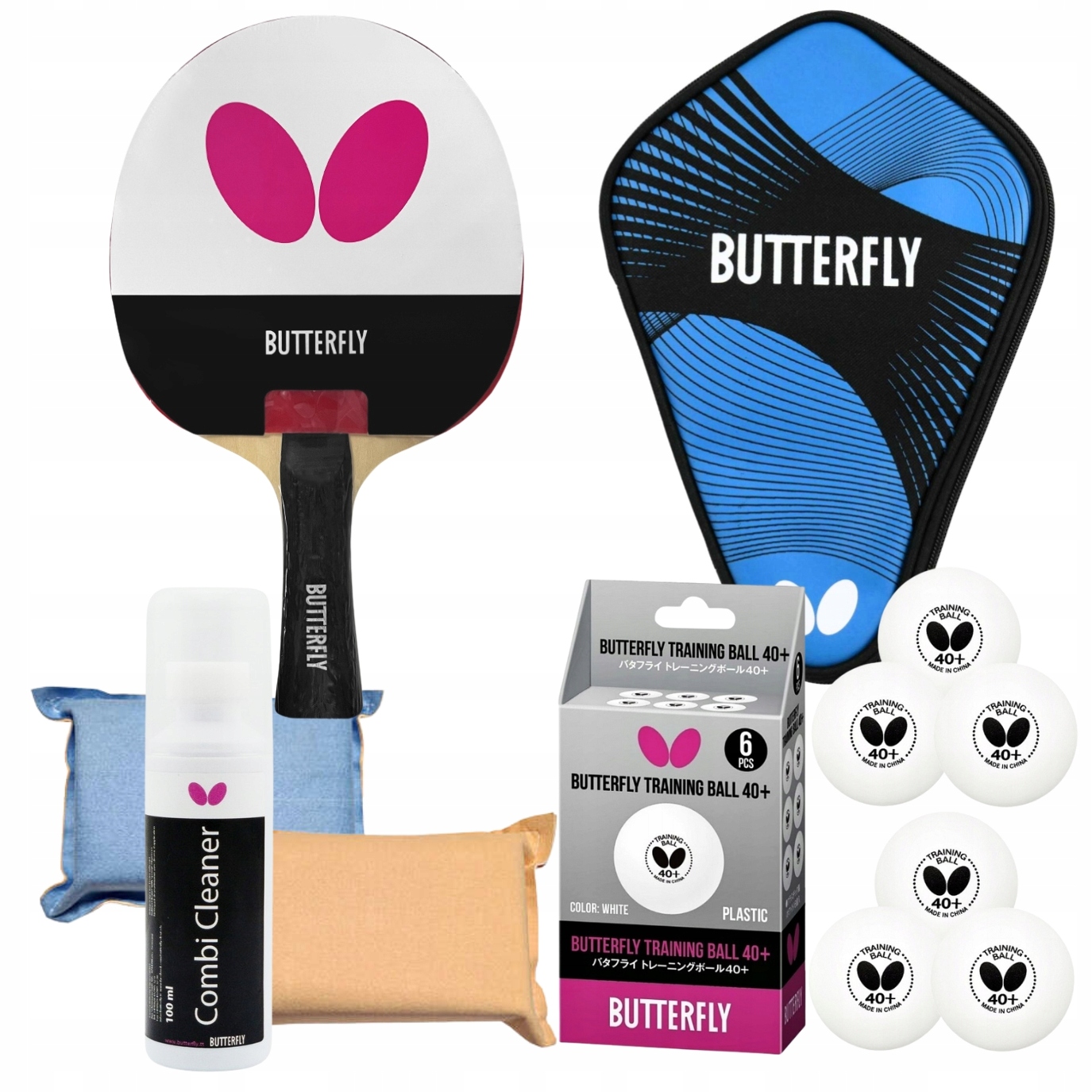 Zestaw Do Tenisa Stołowego Rakietka Butterfly Easy, Piłeczki, Płyn I Gąbka