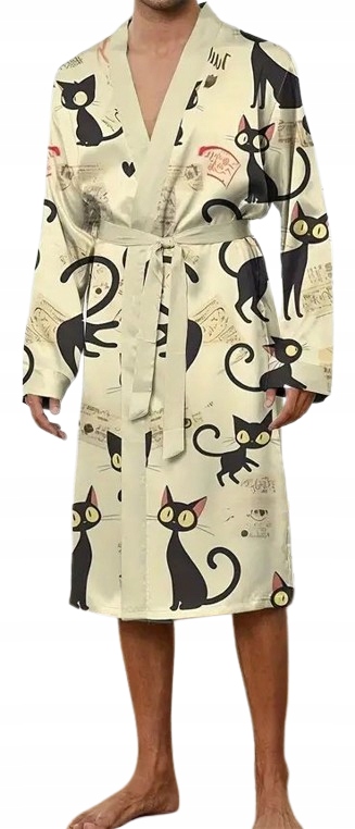Pánský Vtipný Župan Kočky Hedvábná Saténová Tenká Župan XXL