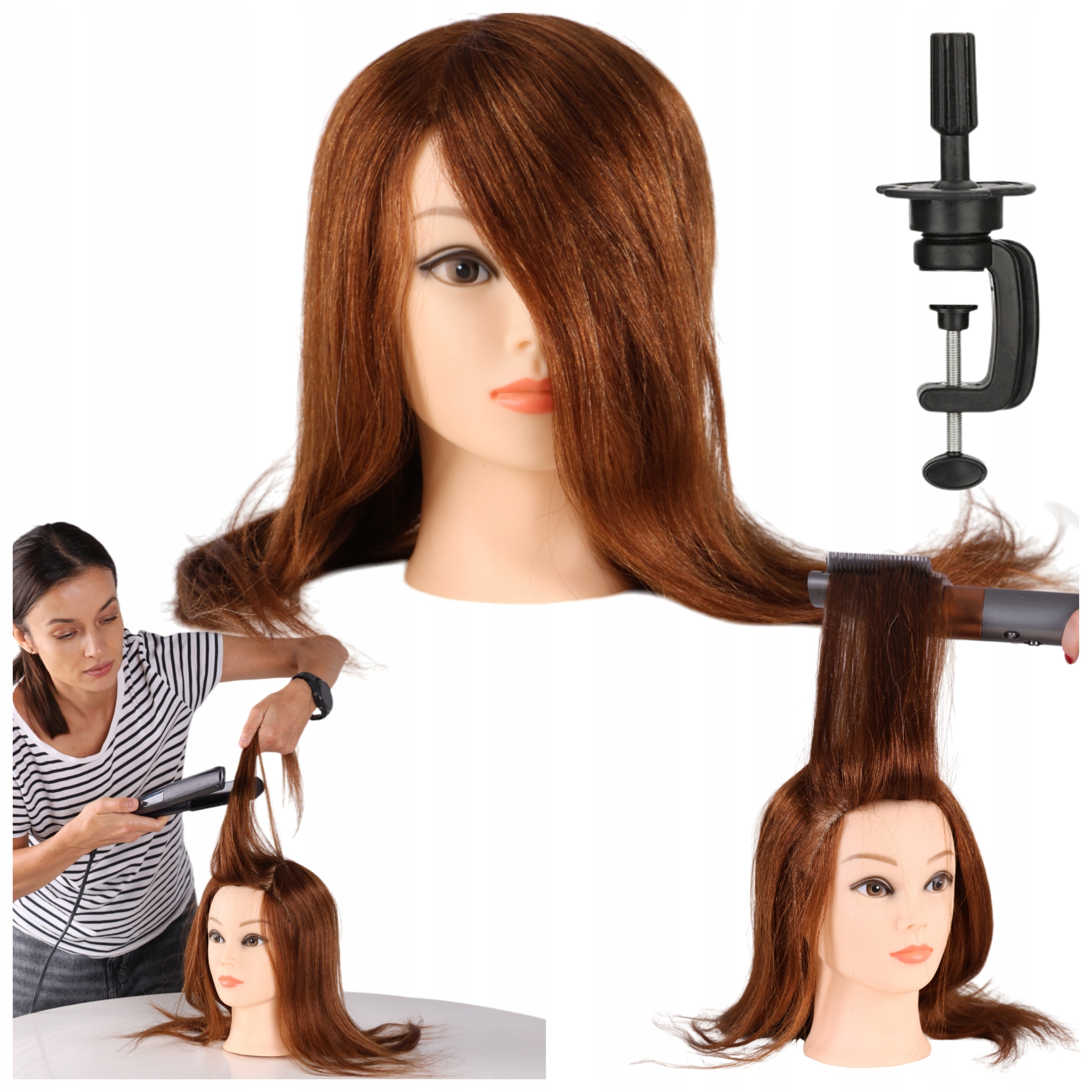 Głowa fryzjerska treningowa damska 100% włosy naturalne blond zestaw statyw