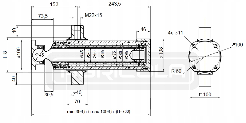 SIŁOWNIK TELESKOPOWY 75/3/700 BK MOC HYDROLIDER Producent części Hydrolider