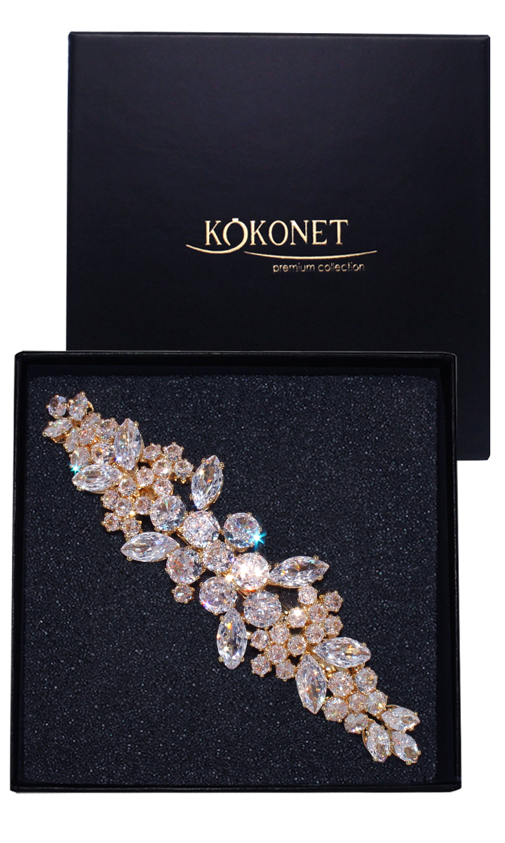 Zlatá sponka na účesy s lístky a motivem boho Glam