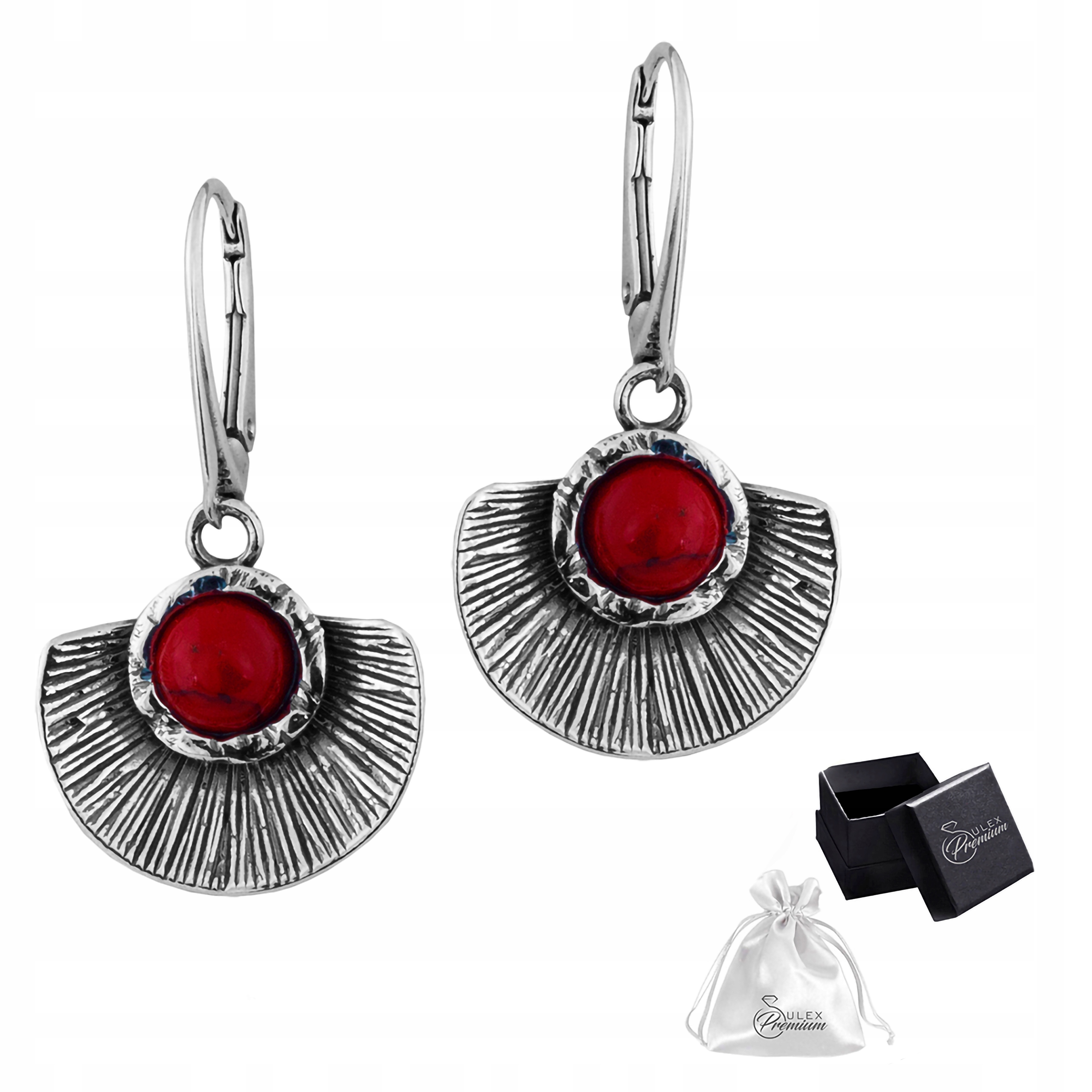 Stříbrné náušnice 925 Elegantní Závěsné oxidované s Červeným korálem