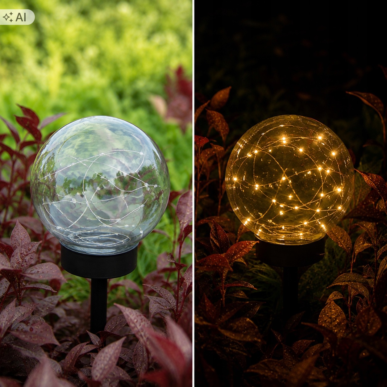 Lampki solarne kule 8 szt 34 cm wbijane ogrodowe 6 LED czujnik zmierzchu