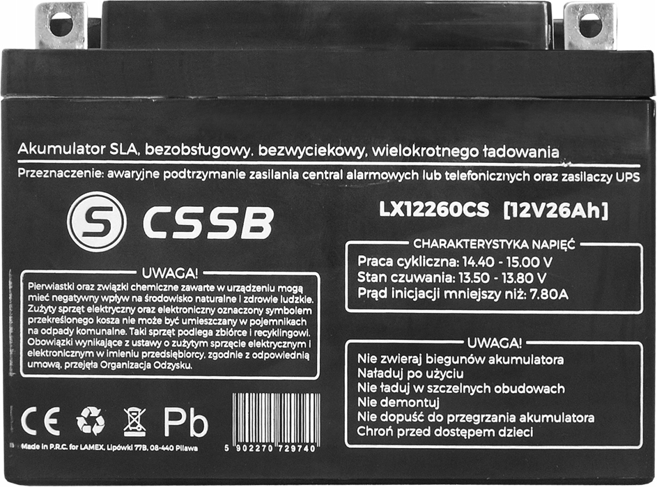 

Akumulator Żelowy 12V 26Ah Do Zabawek Ups Alarmu