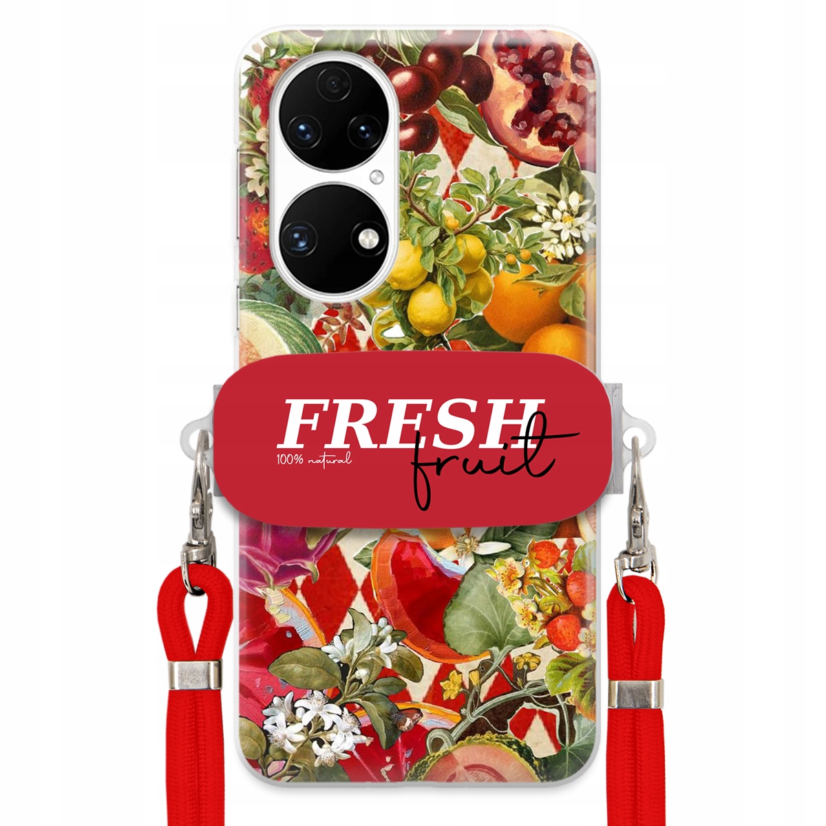 Puzdro pre Huawei P50 Červené Crossbody vodítko držiak Fresh Fruit Ovocné