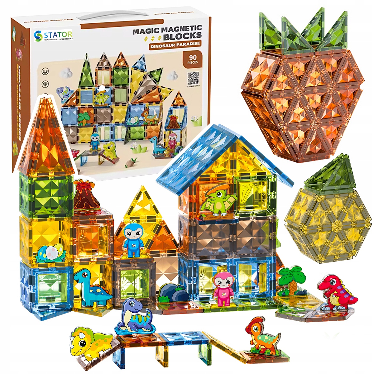 Klocki Magnetyczne Konstrukcyjne Dla Dzieci Magnetic Blocks Zestaw 90 El.