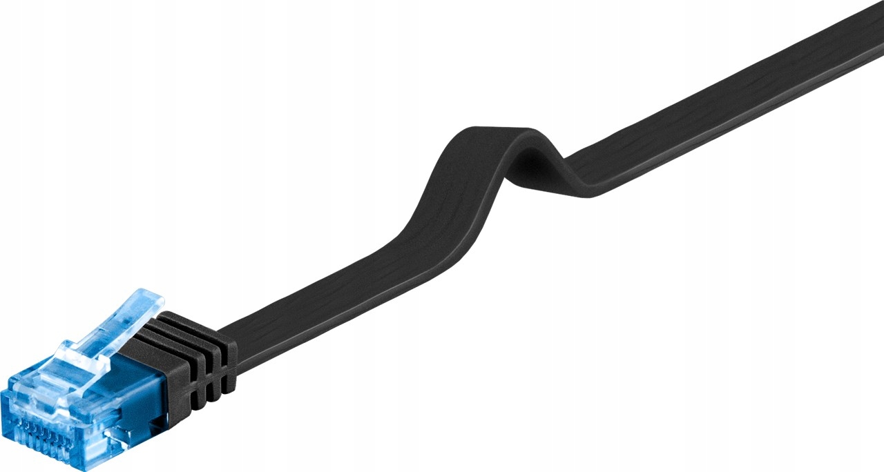 Kabel Lan Patchcord Cat 6A Utp Płaski czarny 10m