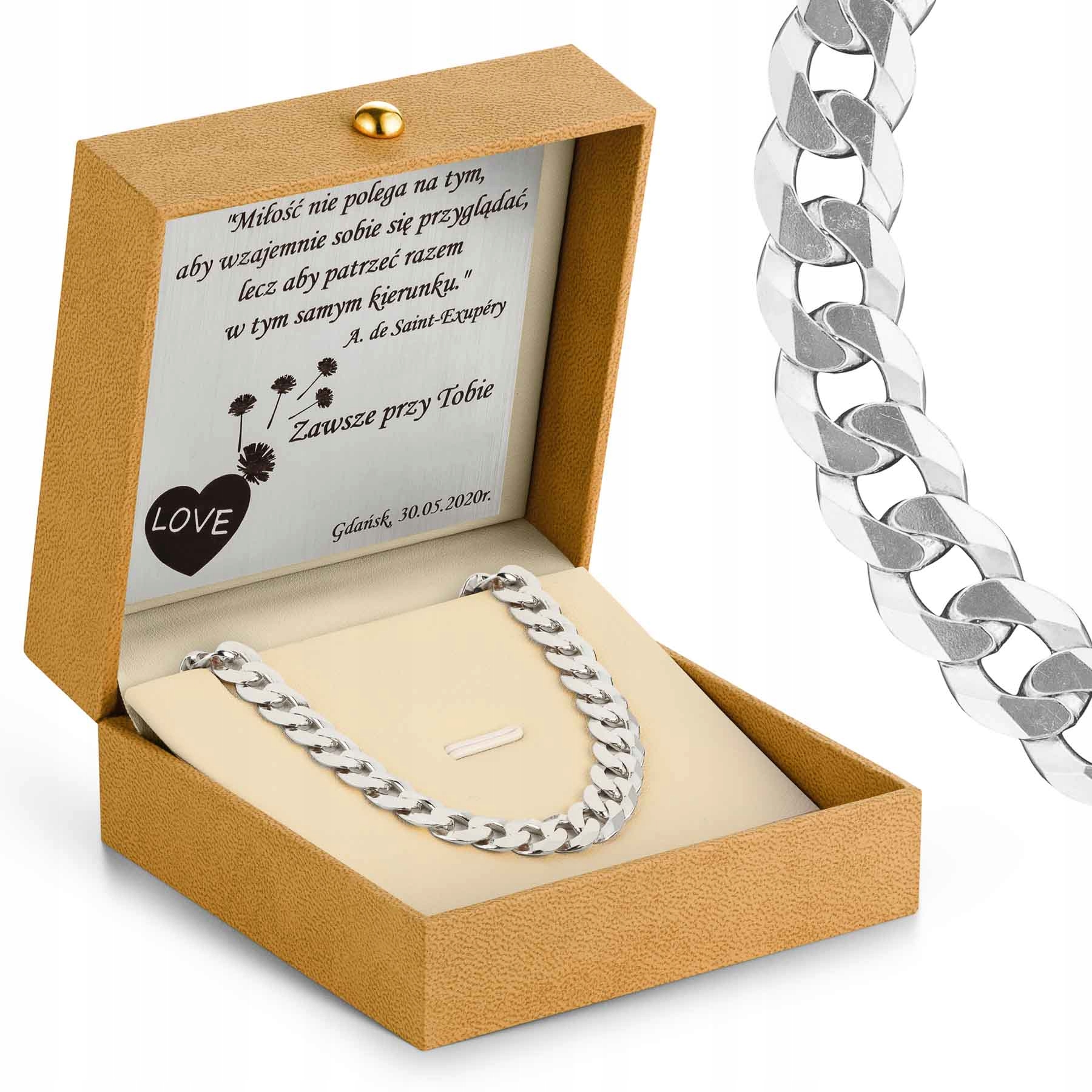 

Srebrny łańcuszek 925 Pancerka Grawer Prezent 8mm